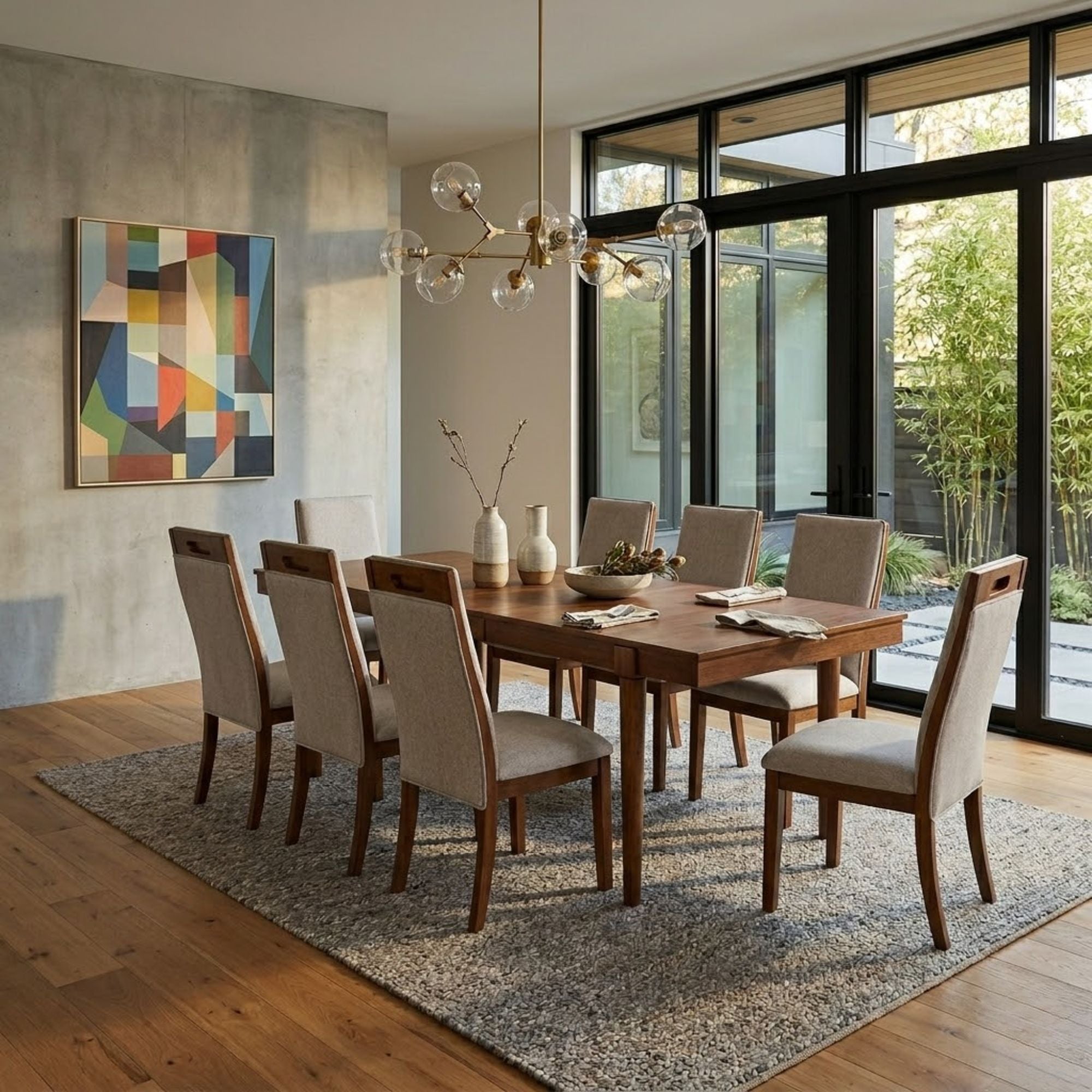 Lyncott dining room set by Signature Ashley with a grey and brown table and matching chairs in a modern dining space.