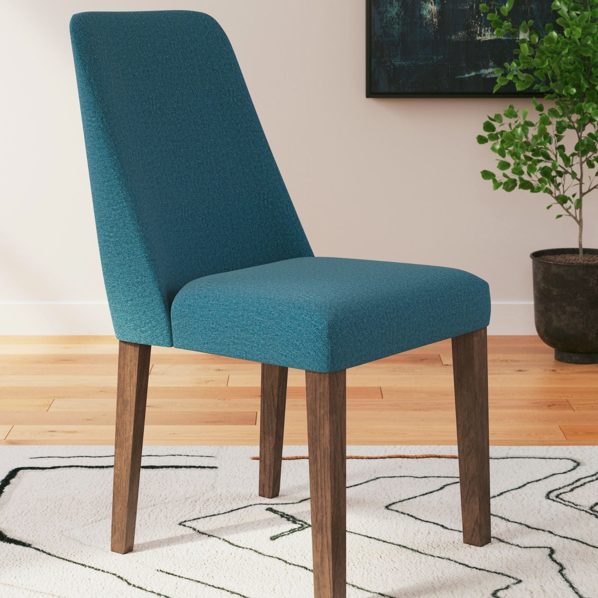 Set of two blue Lyncott dining UPH side chairs by Signature Ashley with modern design and upholstered seats.