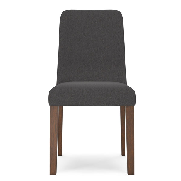 Pair of Lyncott Signature Ashley dining UPH side chairs in charcoal with sleek, modern design for contemporary dining rooms.