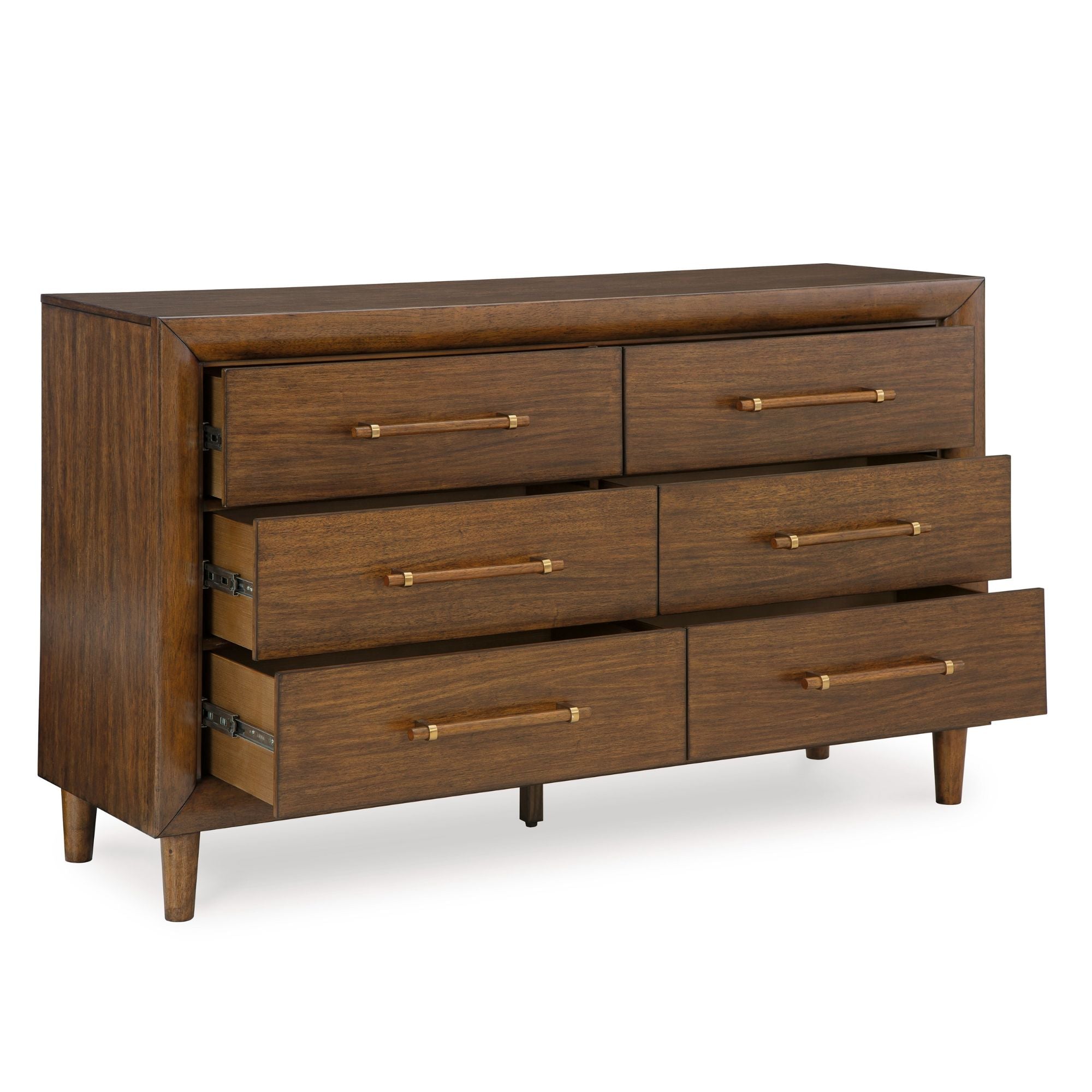 Signature Ashley Lyncott dresser with sleek wood finish and modern design, featuring multiple drawers for ample storage.