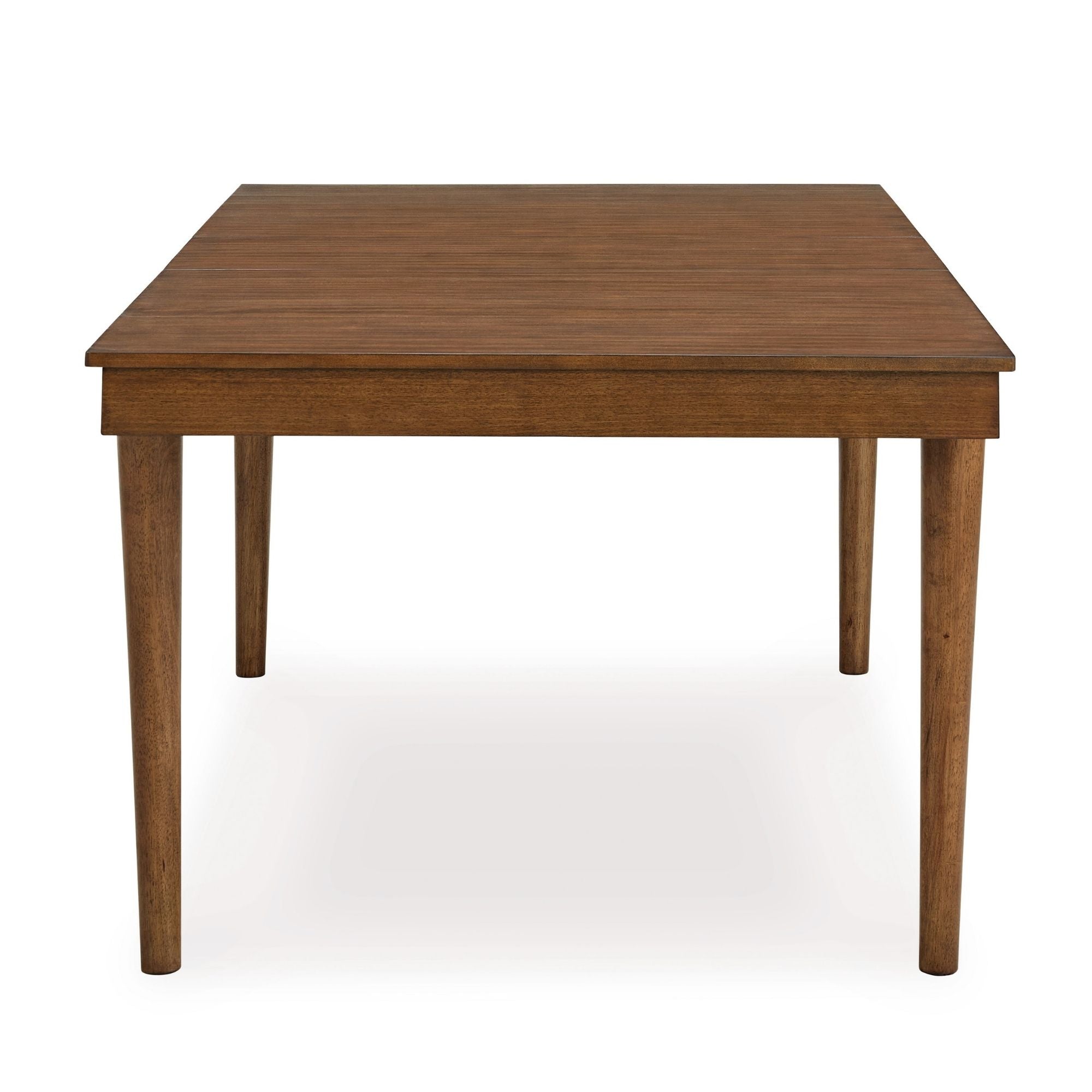 Signature Ashley Lyncott extendable dining room table with a polished wooden surface and sturdy legs in a modern design.