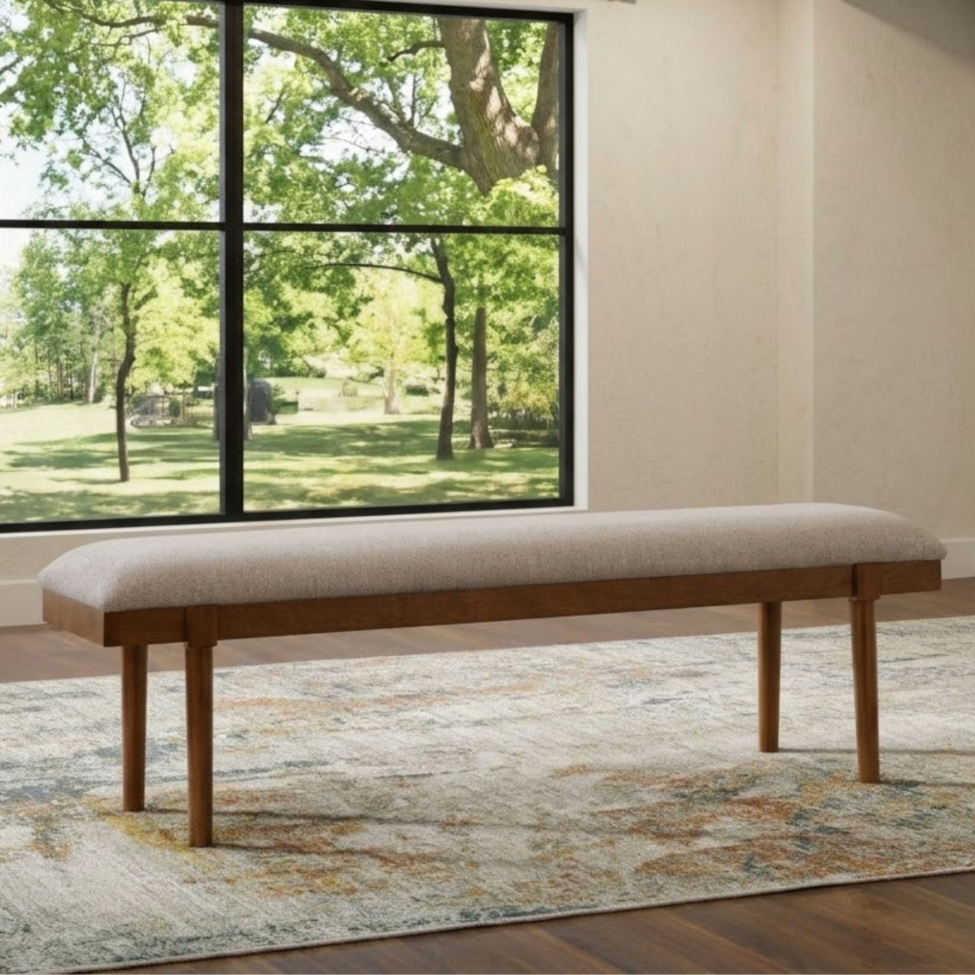Lyncott large UPH accent dining room bench by Signature Ashley with a wooden frame and upholstered seat in a modern design.