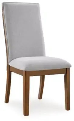 Lyncott dining room set by Signature Ashley featuring a grey and brown table with matching chairs in a modern dining area.