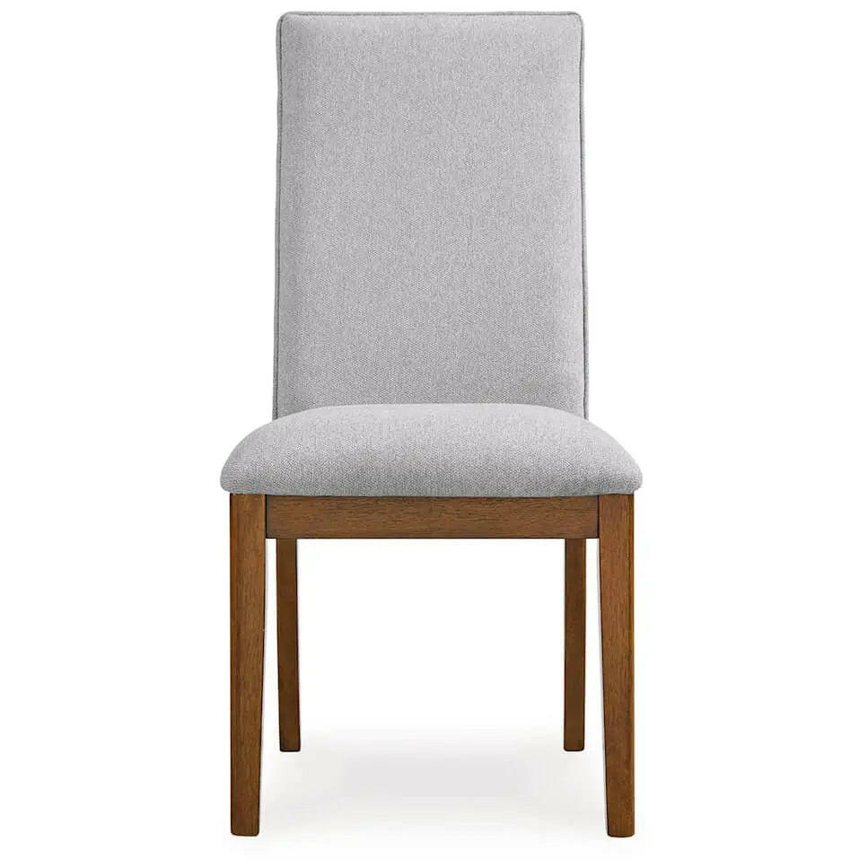 Grey and brown Lyncott dining room set by Signature Ashley, featuring a table and matching chairs in a modern design.