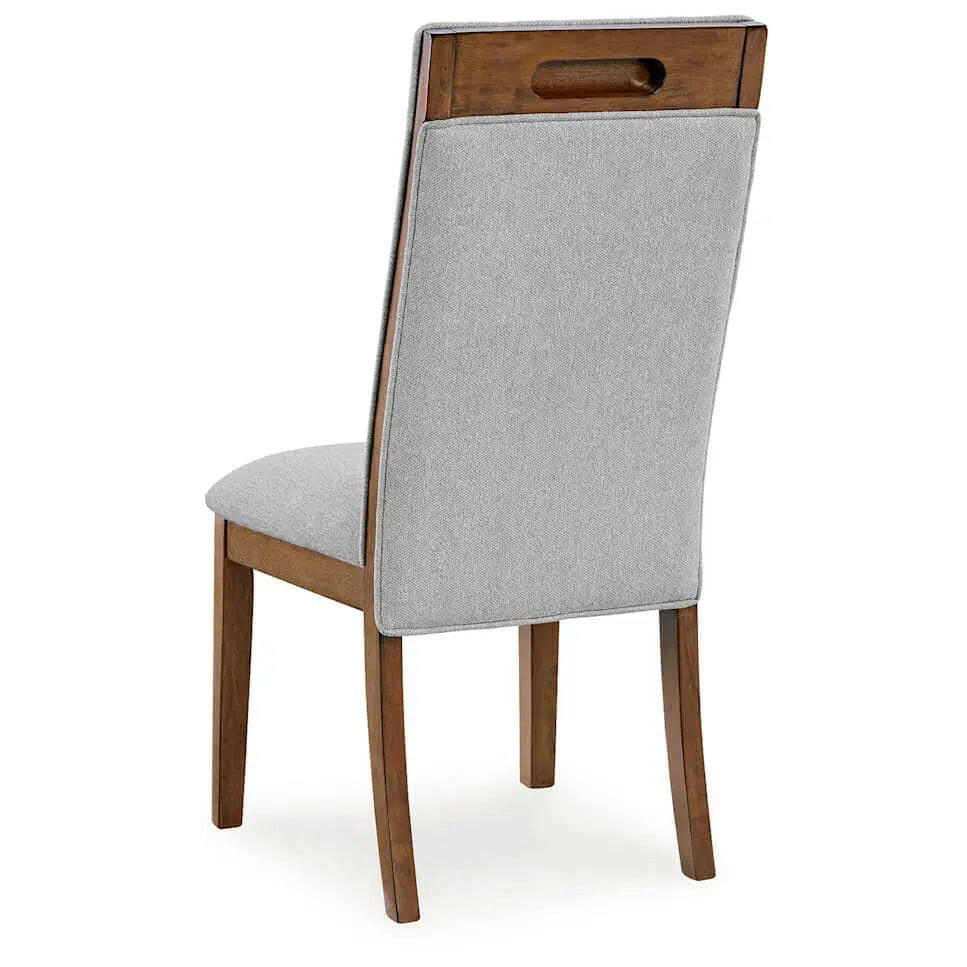 Grey and brown Lyncott dining room set by Signature Ashley, featuring a table and matching chairs in a modern design.