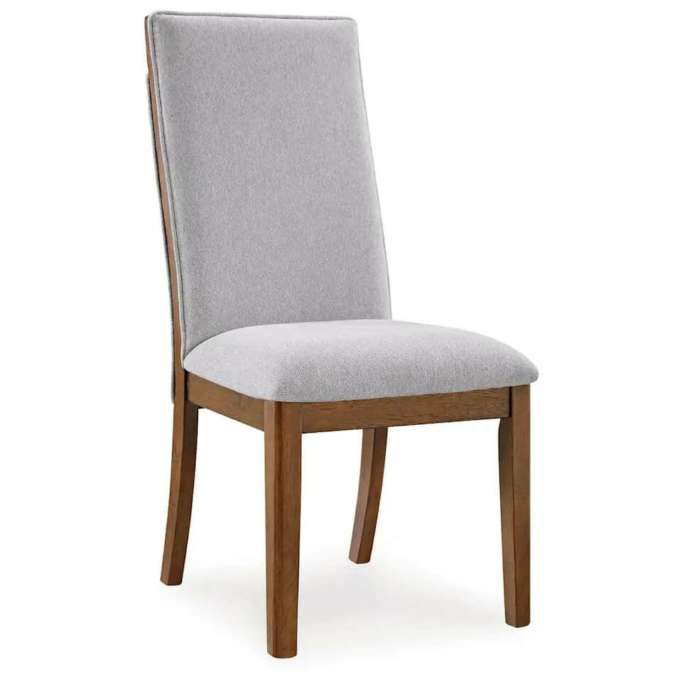 Grey and brown Lyncott dining room set by Signature Ashley with a table and matching chairs in a modern dining space.