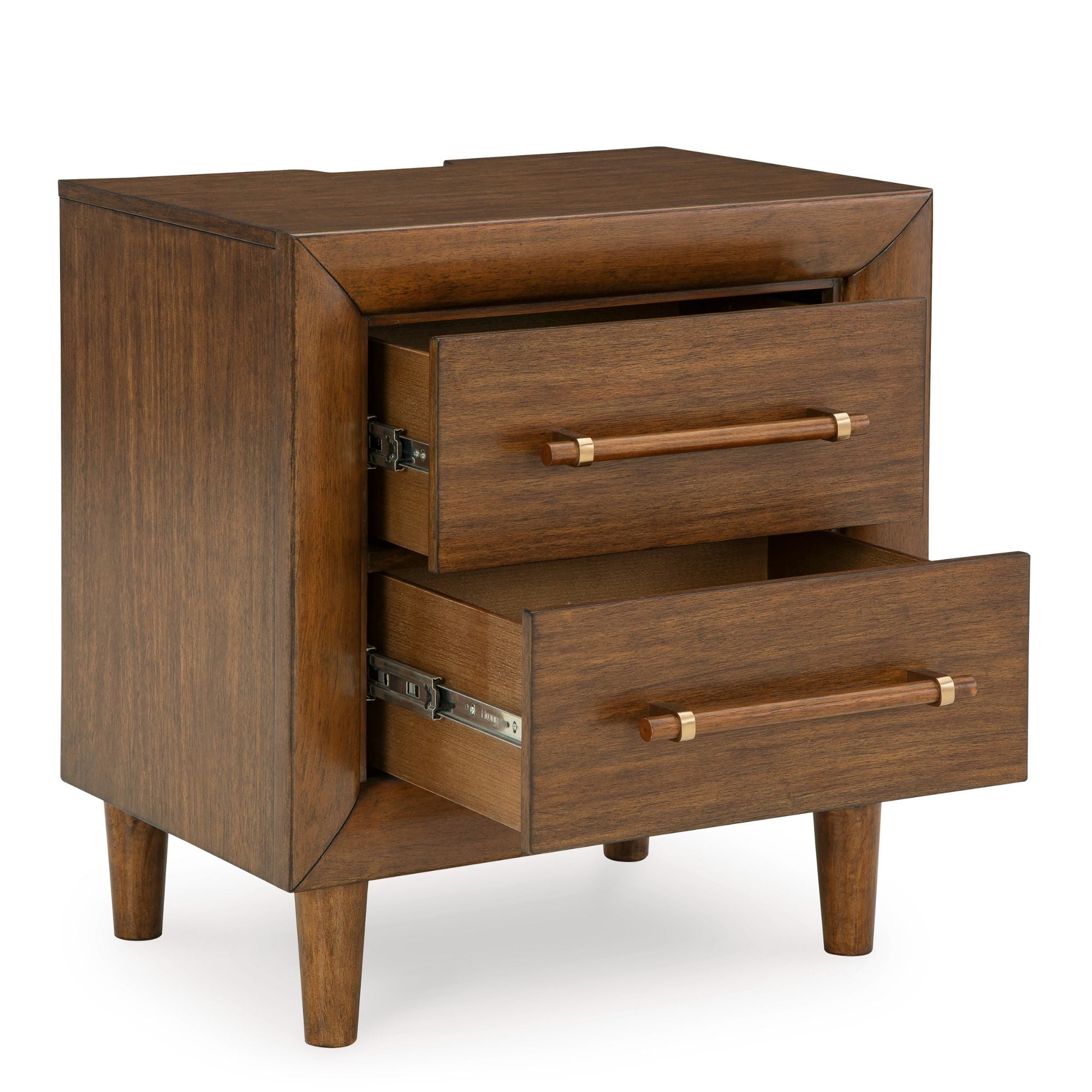 Signature Ashley Lyncott two-drawer nightstand with wood finish and modern design, featuring sleek drawer handles and sturdy construction.