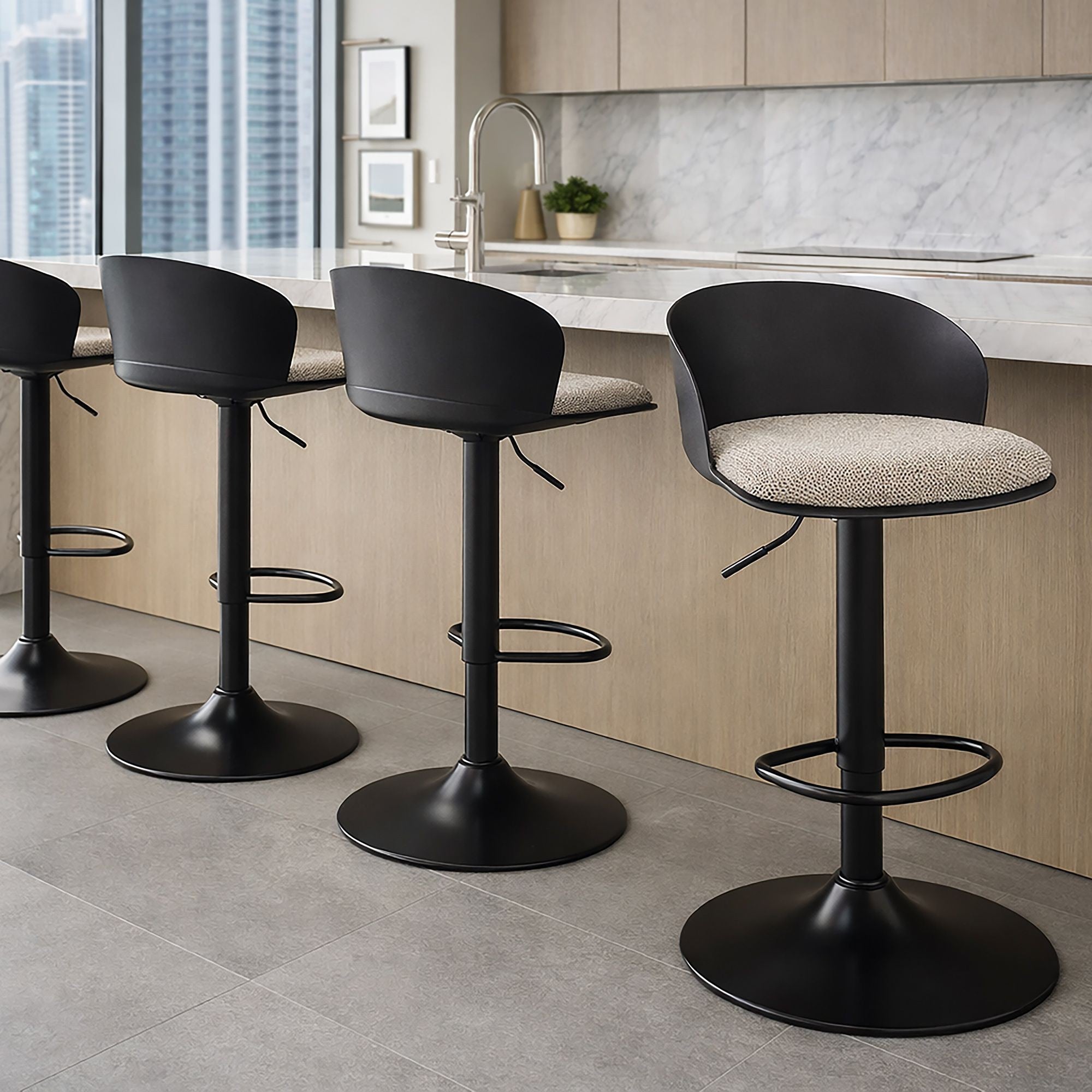 Mabel Adjustable Bar Stool – Black/Beige (Set of 2)