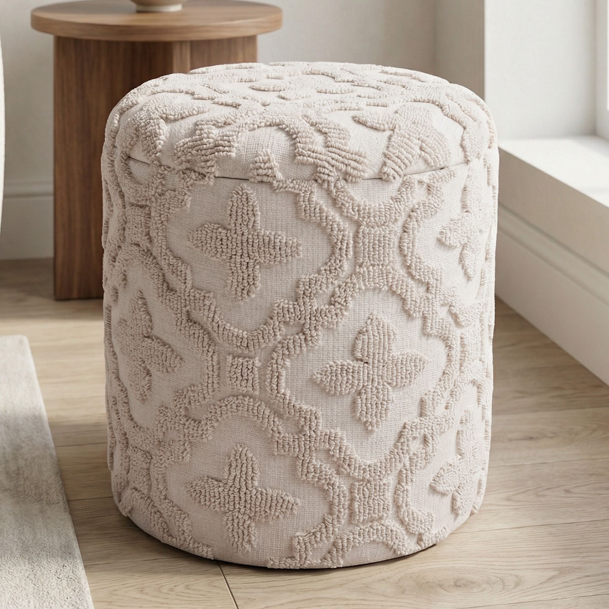 Magnolia Round Storage Ottoman – Ivory