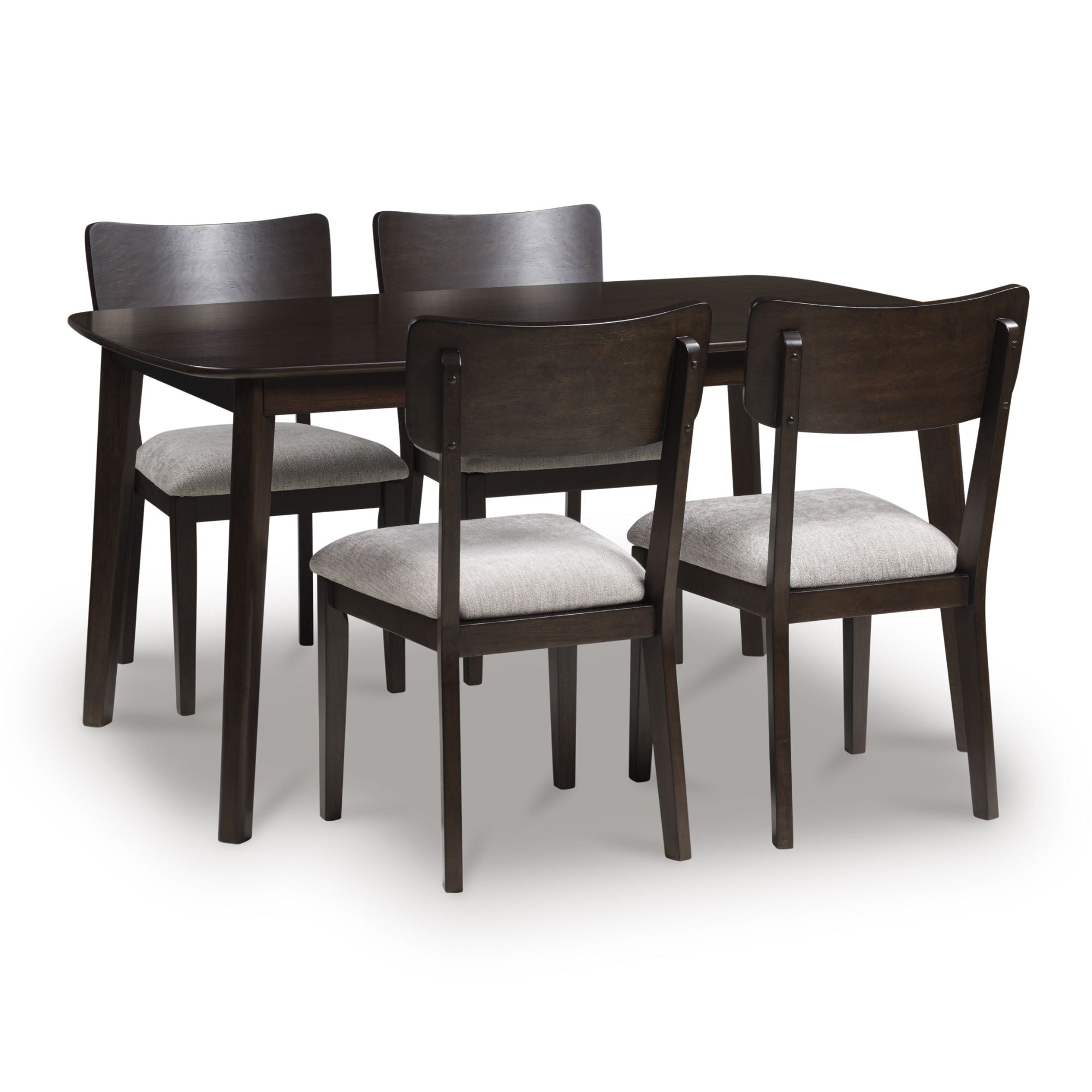 Dark brown Mallenette 5-piece dining room set by Ashley, featuring a table and matching chairs in a modern, elegant design.