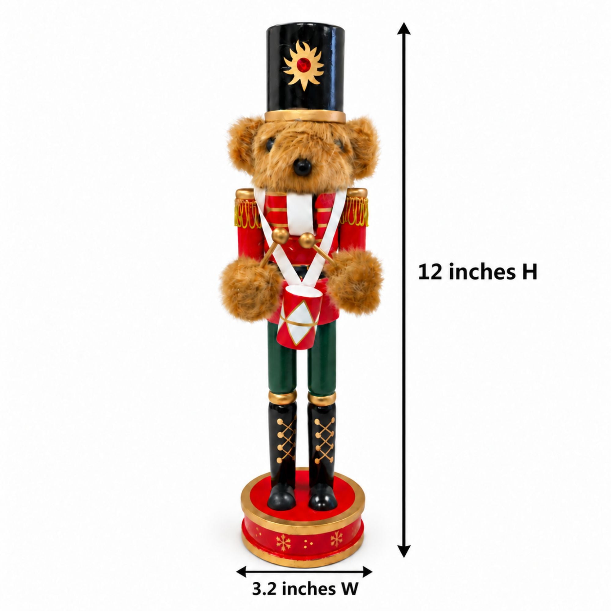 Maple the Bear Drummer – 12" Wooden Holiday Nutcracker