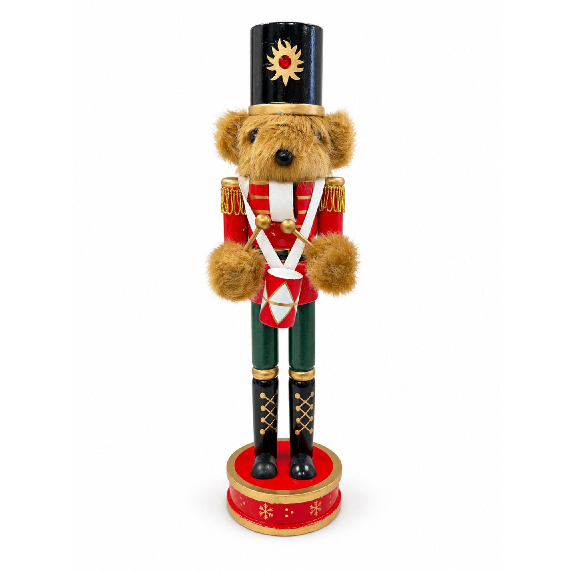 Maple the Bear Drummer – 12" Wooden Holiday Nutcracker