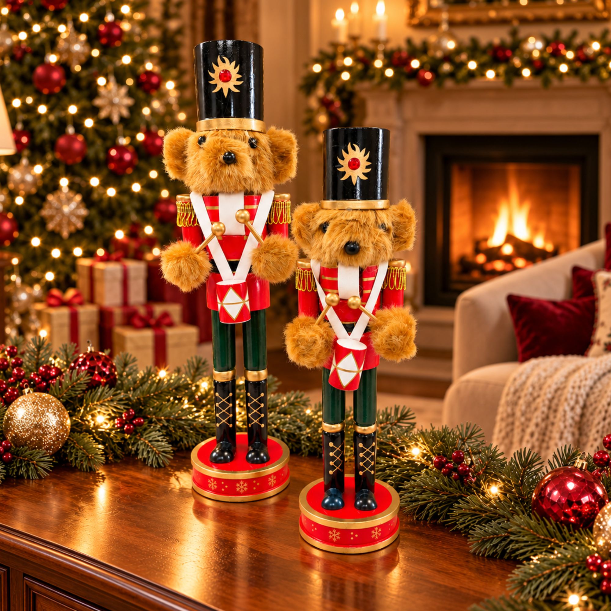 Maple the Bear Drummer – 16" Wooden Holiday Nutcracker