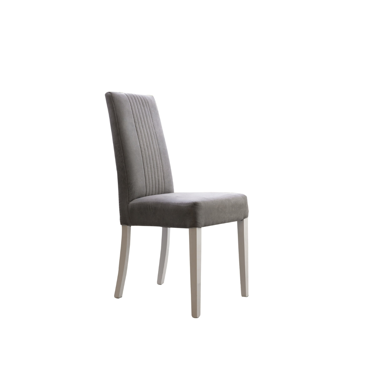 White Mara 7-piece dining room set with upholstered chairs by Status Italia, featuring sleek Italian lacquer finish.