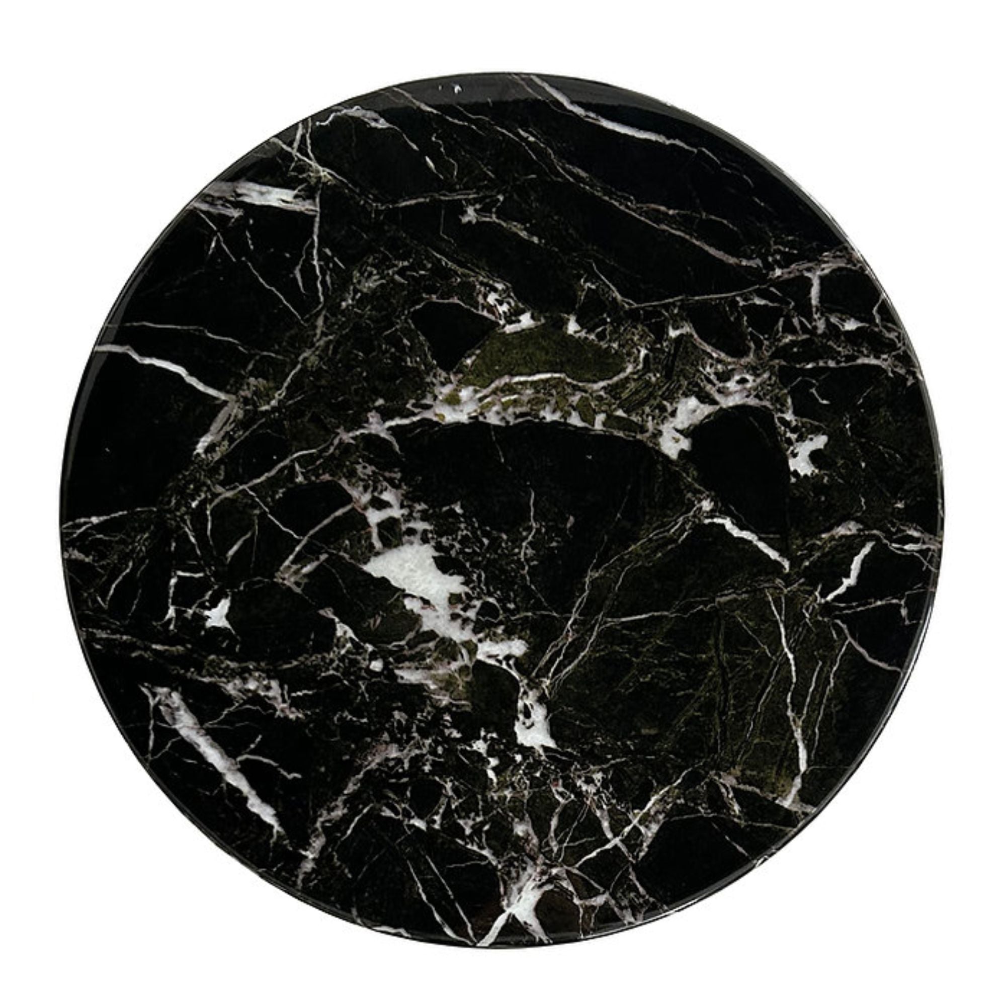 Elegant Roman black marble coffee table with a walnut wood base, showcasing a sleek and modern design.