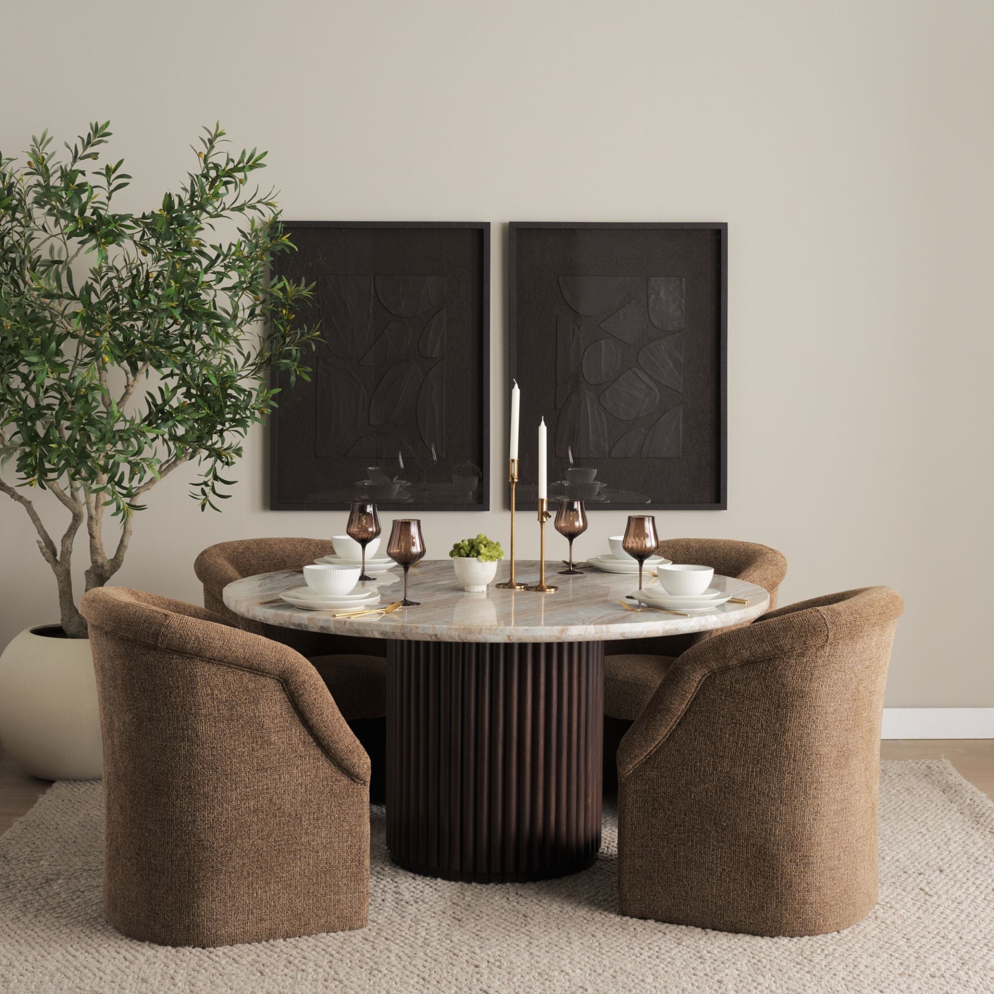 Mercana Marbrello 60-inch pink marble top wood dining table with sleek design and sturdy wooden legs.