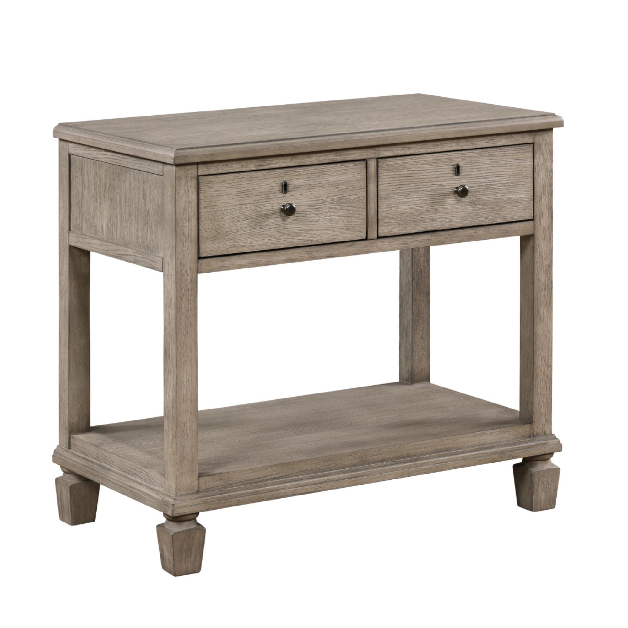 Marceline Collection nightstand from M.A.F, featuring a sleek design and modern finish in a cozy bedroom setting.