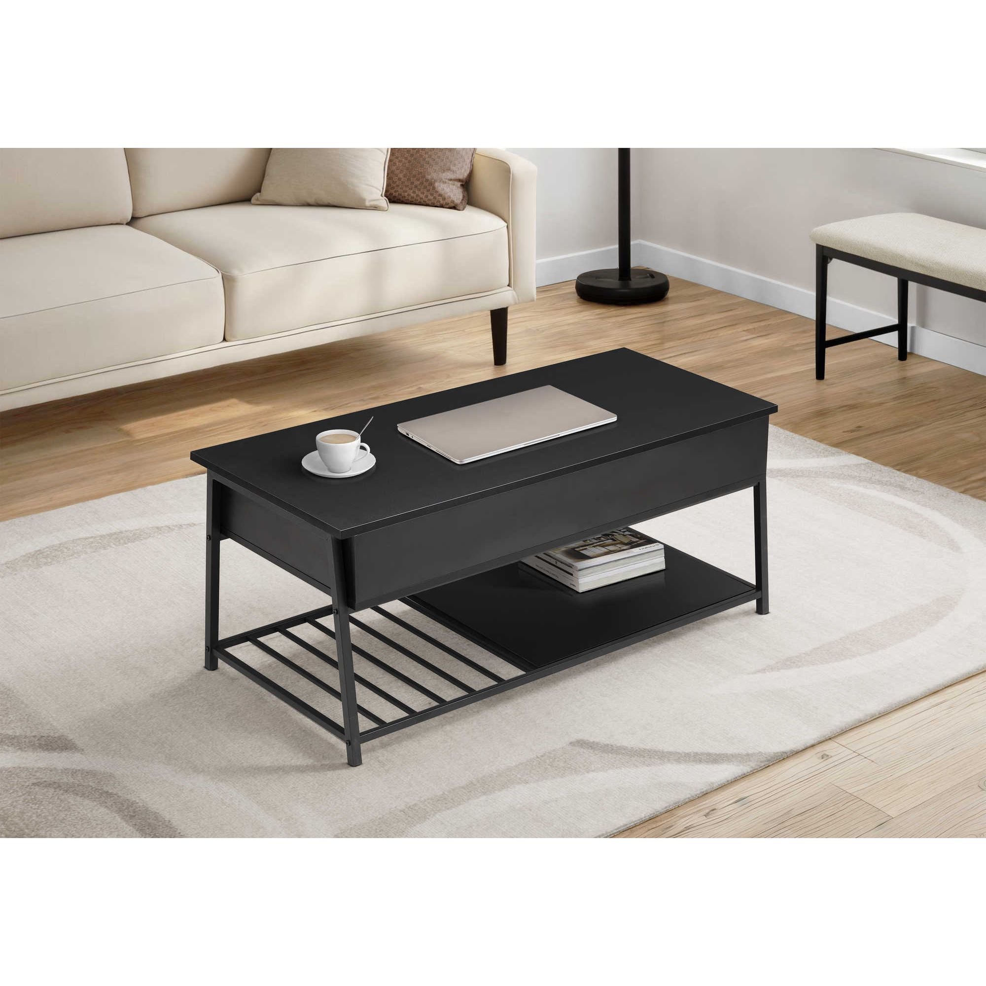 Marq black coffee table by Monarch Specialties with sleek modern design and smooth surface for living room decor.
