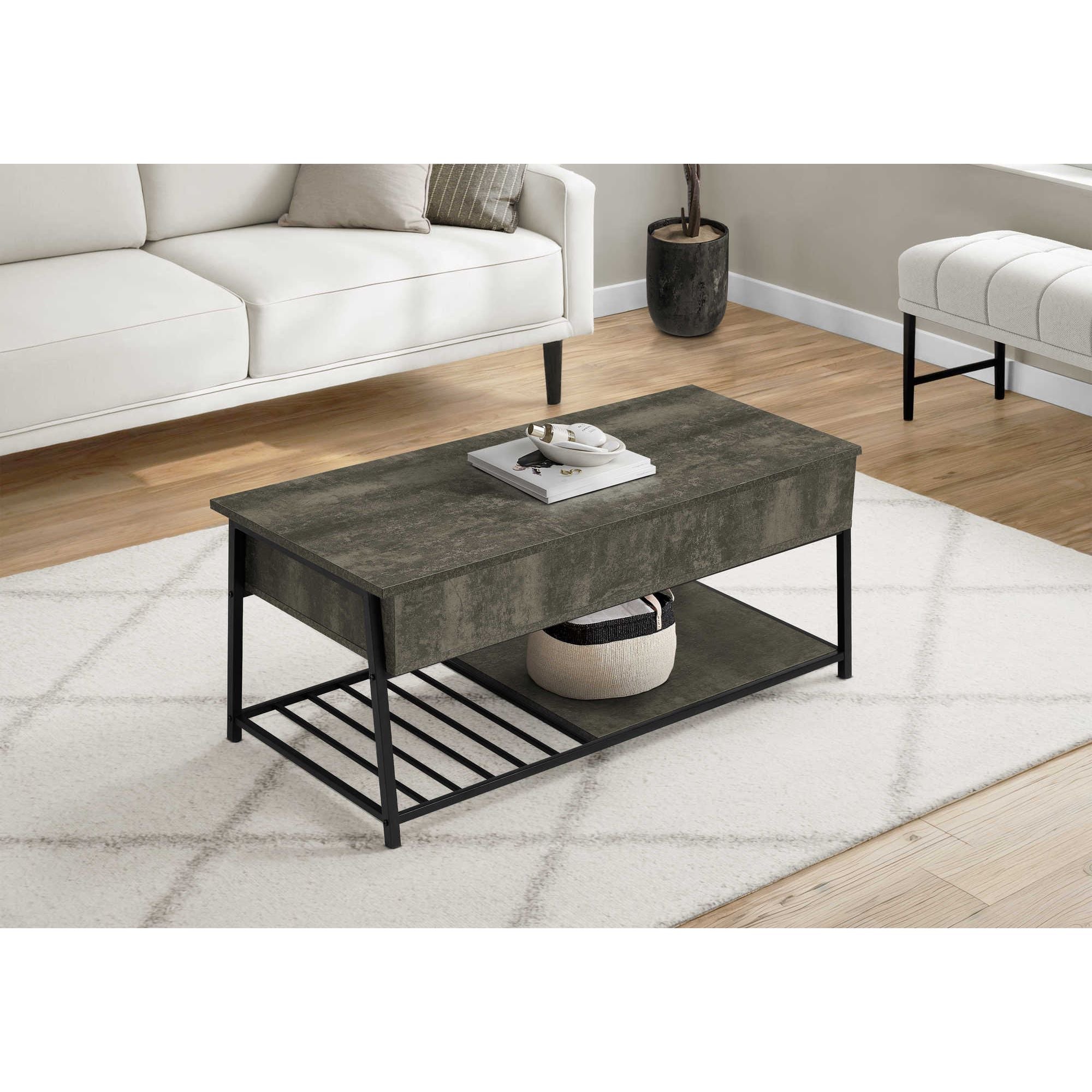 Marq coffee table in dark bronze finish, modern design with sleek metal legs and rectangular wooden tabletop by Monarch Specialties.
