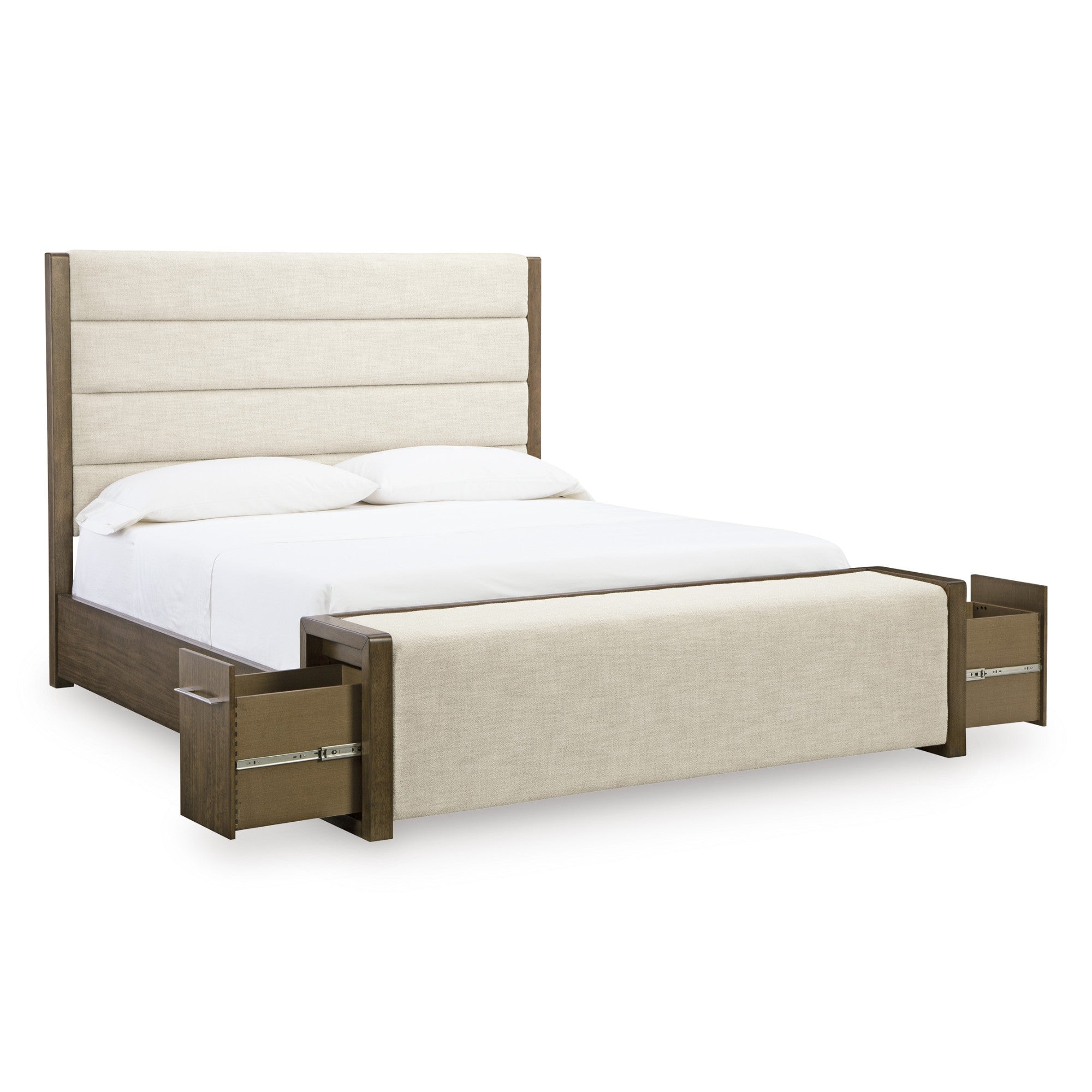 Signature Ashley Marxmore upholstered storage bed with a padded headboard and built-in drawers for bedroom organization.