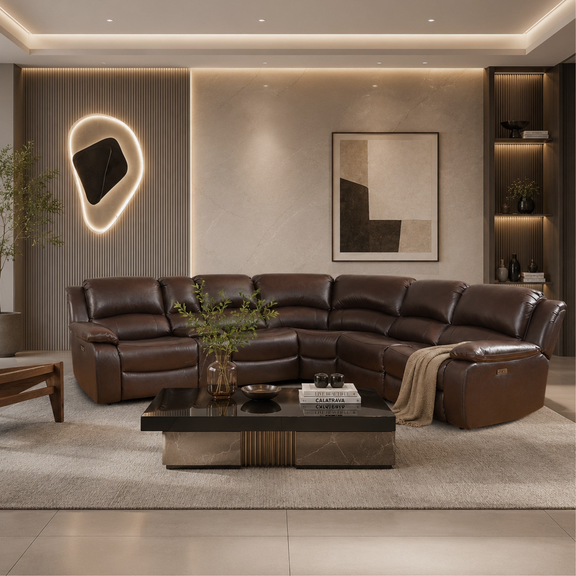 Maxim Power Reclining Leather Sectional with Console