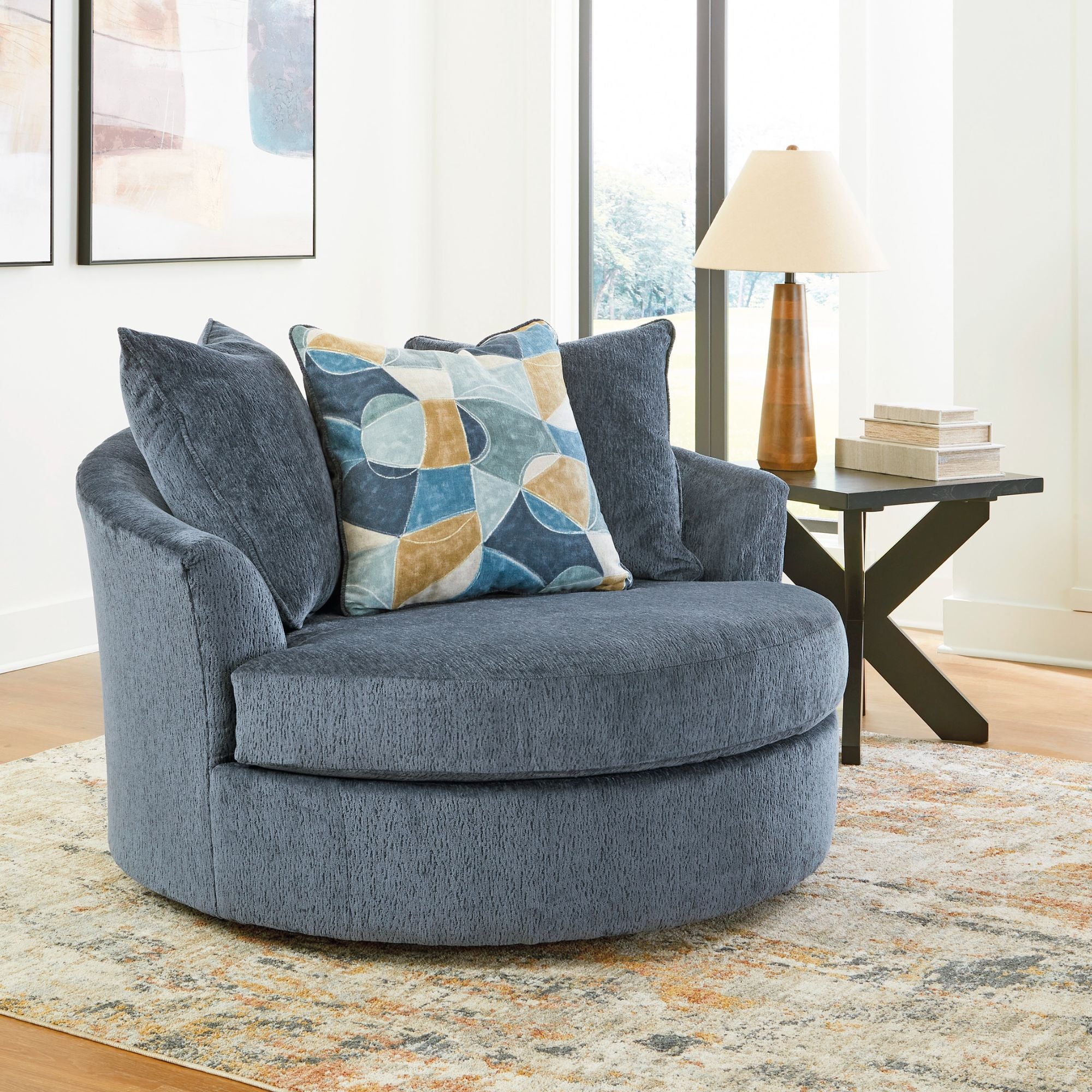 Maxon Place Oversized Swivel Accent Chair Navy