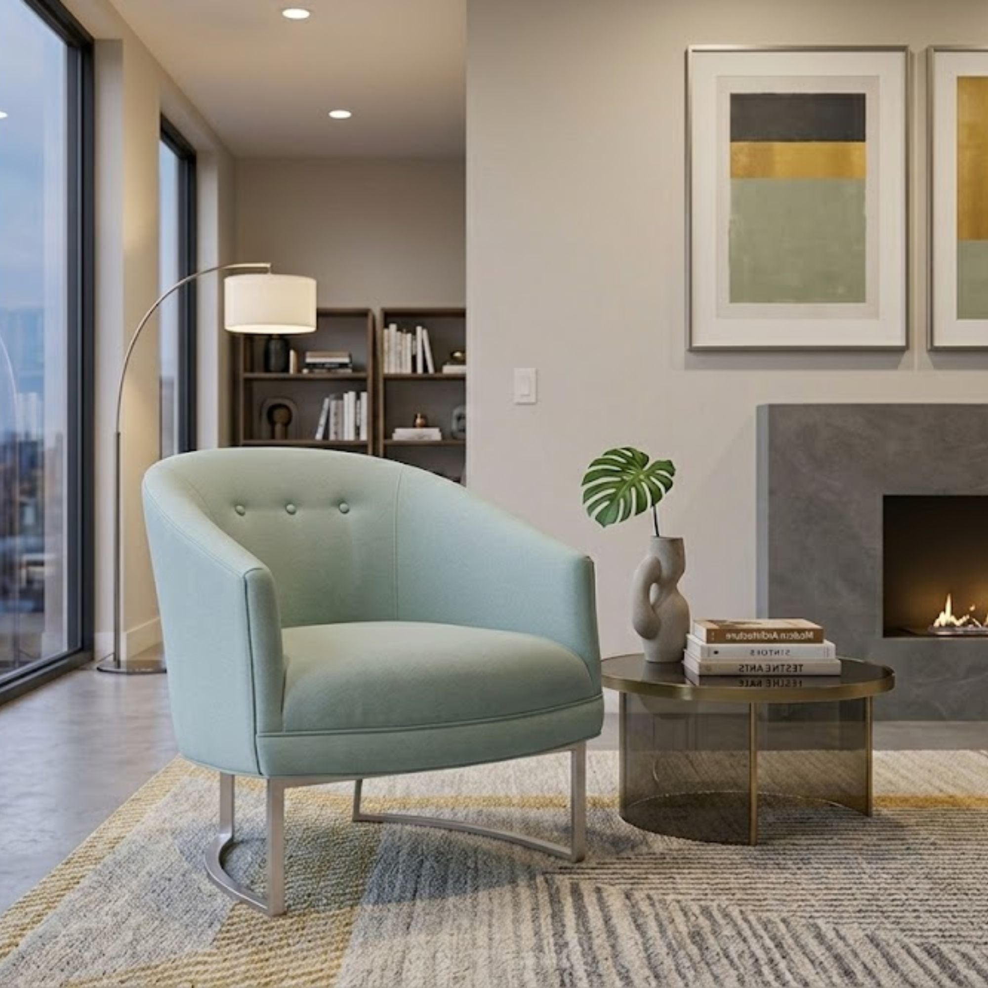 Light blue Michelle Collection accent chair by Statum Designs Inc with plush upholstery and modern design.