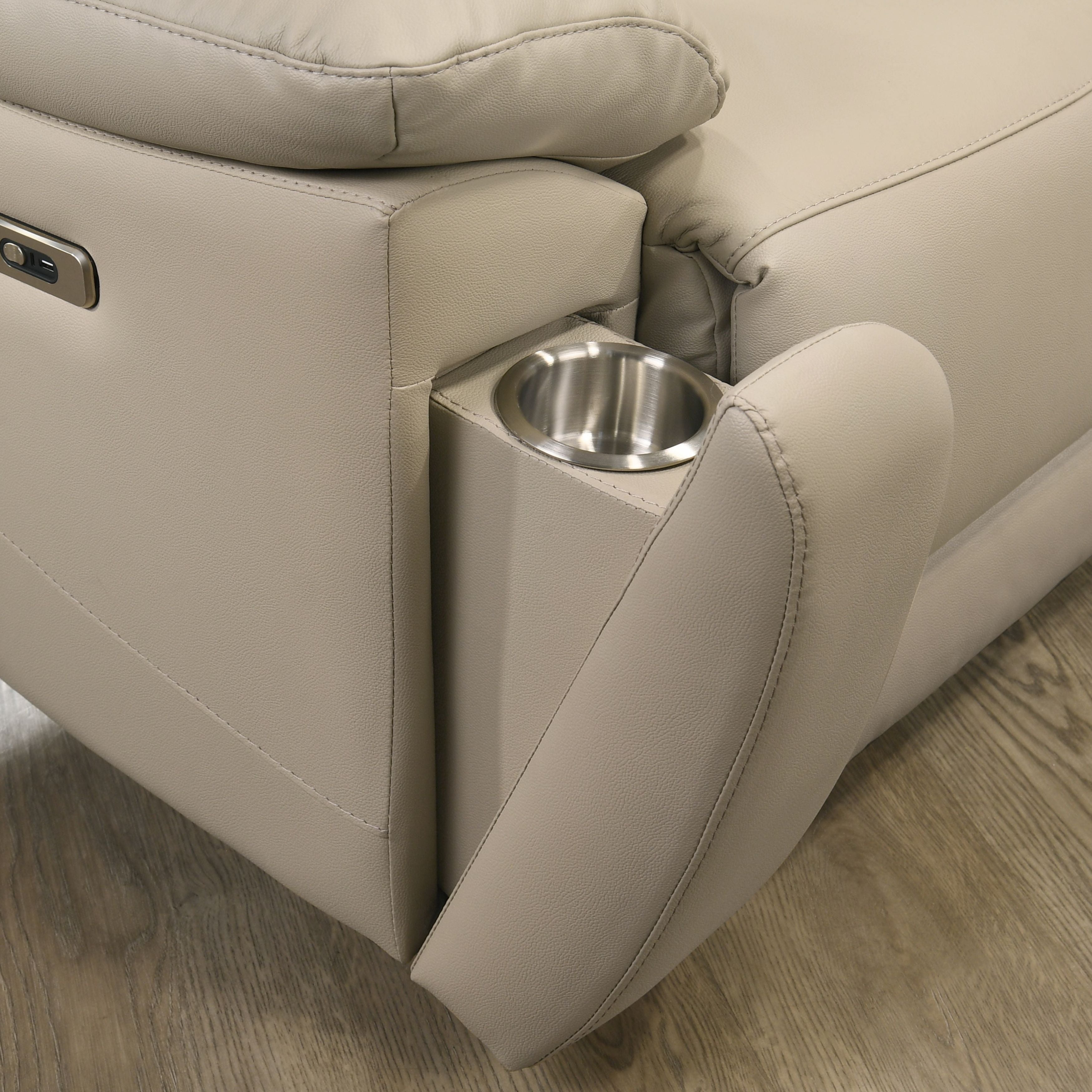Beige Milan Luxe leather power recliner sofa set by IFF featuring plush cushions and sleek design, perfect for modern living rooms.