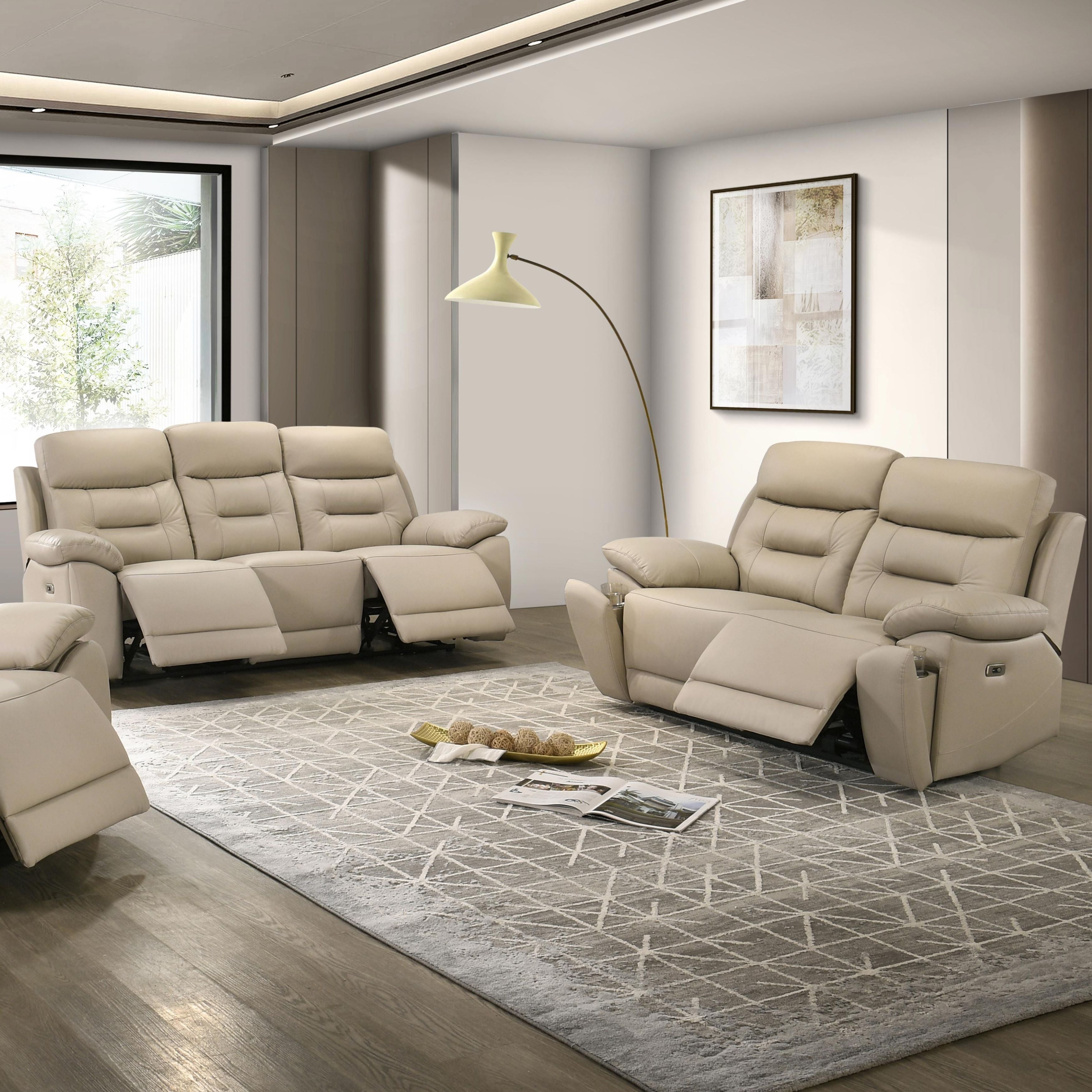 Beige Milan Luxe leather power recliner sofa set by IFF, featuring plush cushions and modern design for comfortable seating.