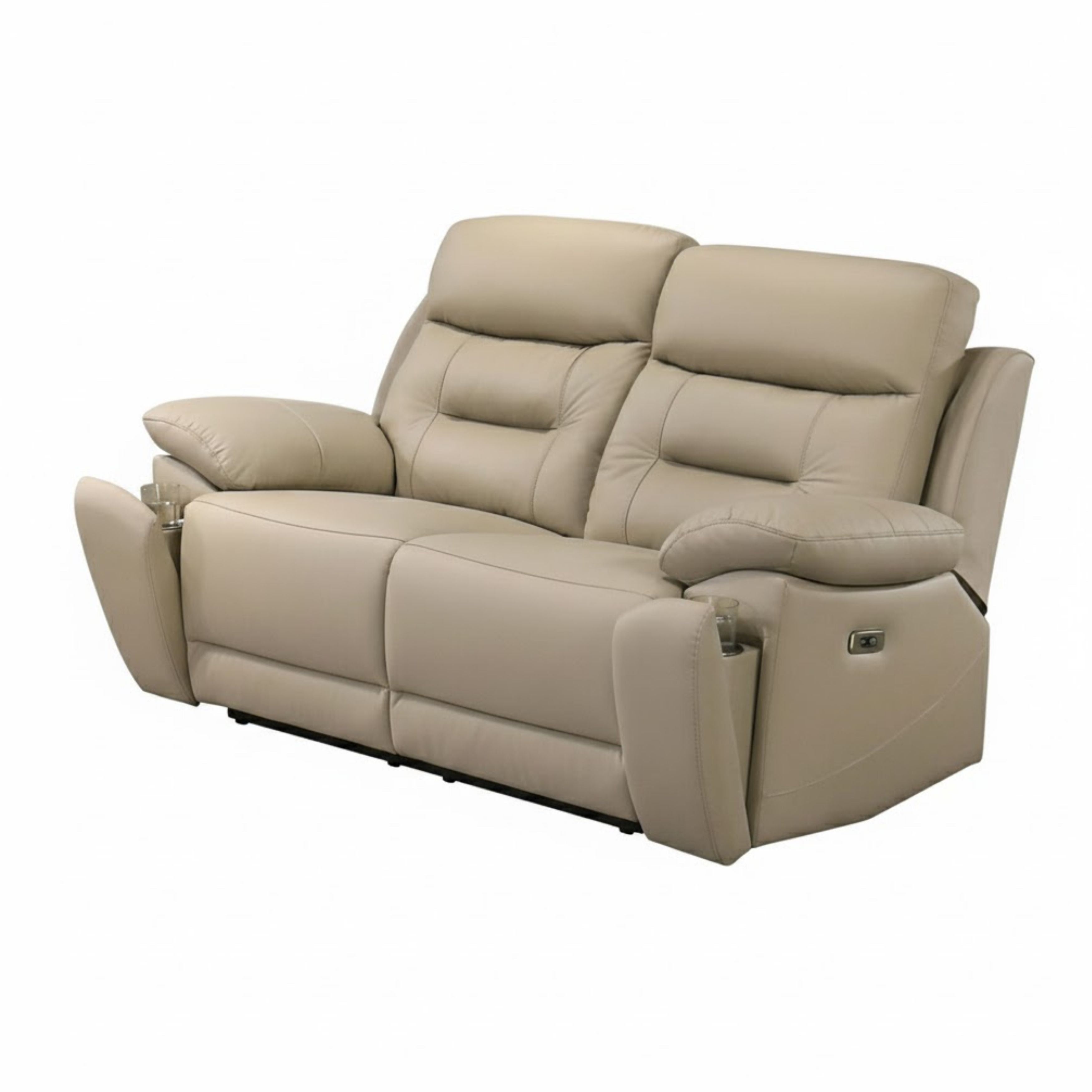 Beige Milan Luxe leather power recliner sofa set by IFF with plush cushions and modern design, featuring multiple reclining seats.