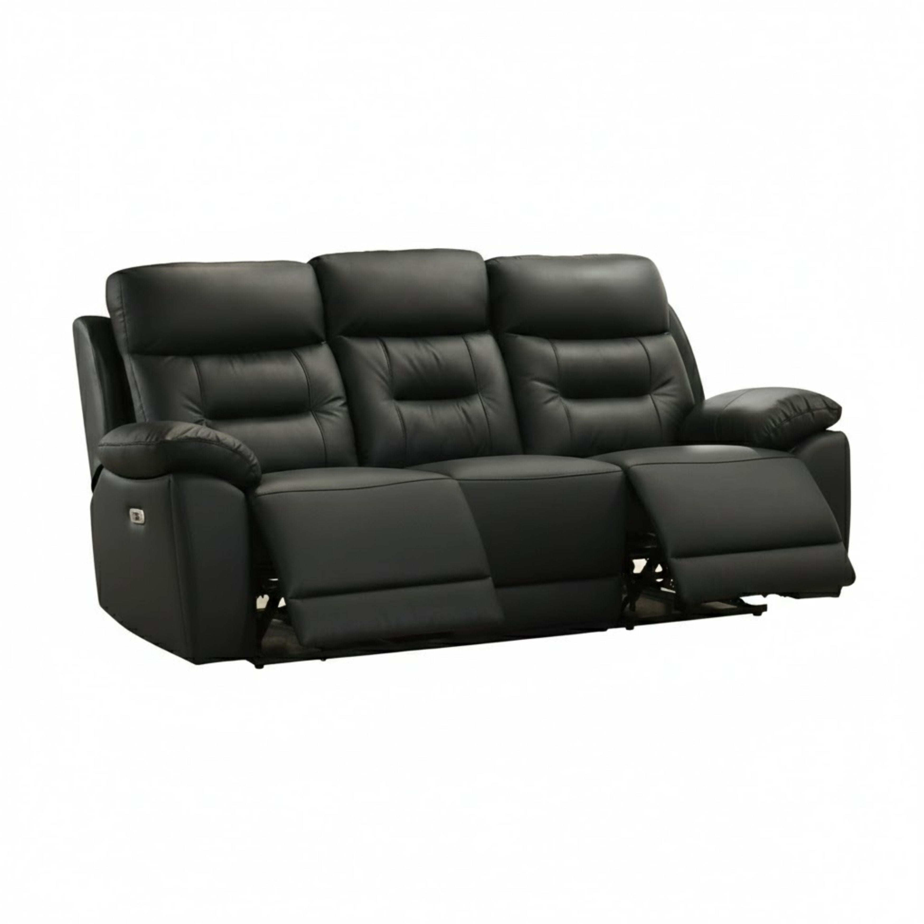 Black Milan Luxe leather power recliner set by IFF featuring plush cushions and modern reclining sofa design.