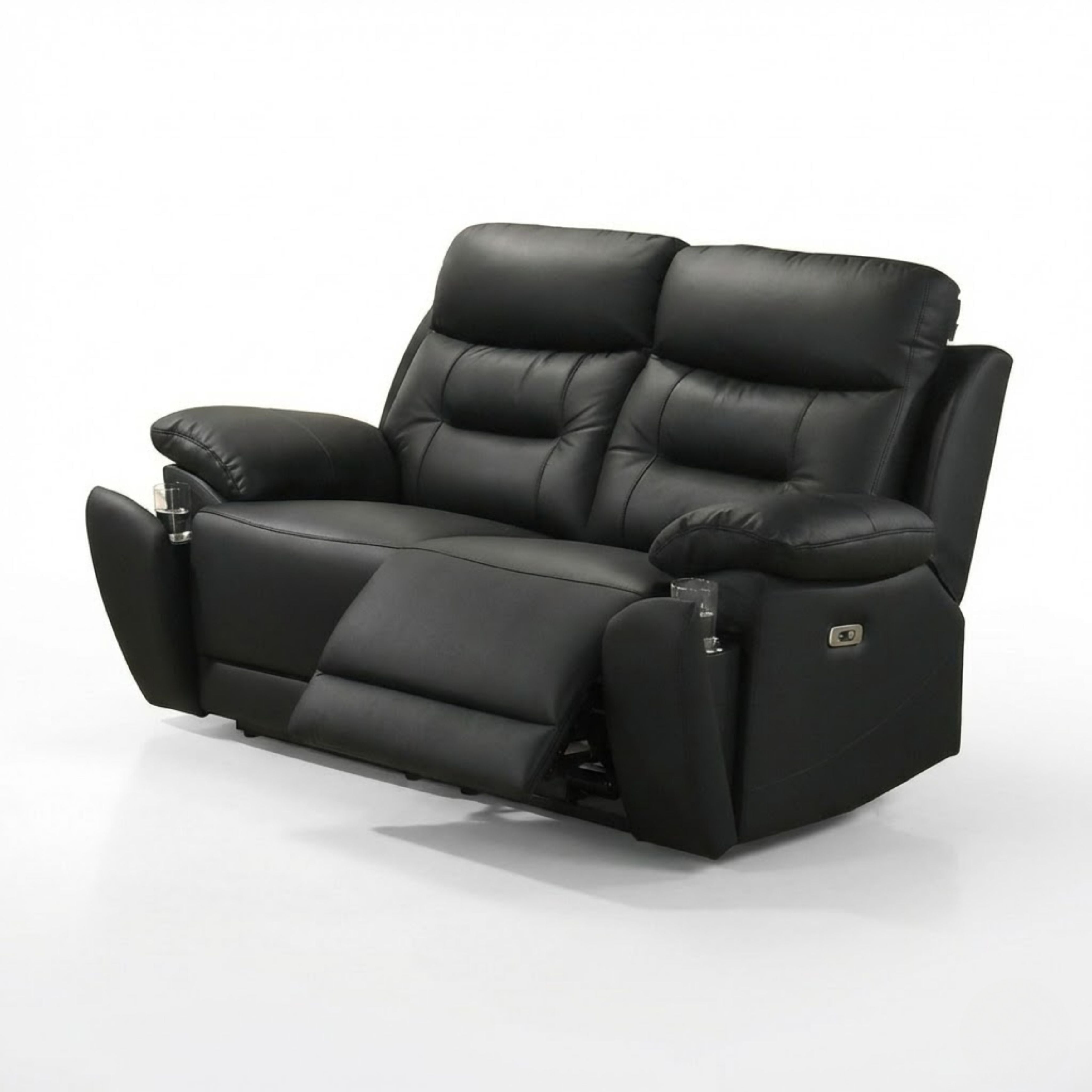 Black Milan Luxe Leather Power Recliner Sofa Set by IFF, featuring plush cushions and contemporary design for comfortable lounging.