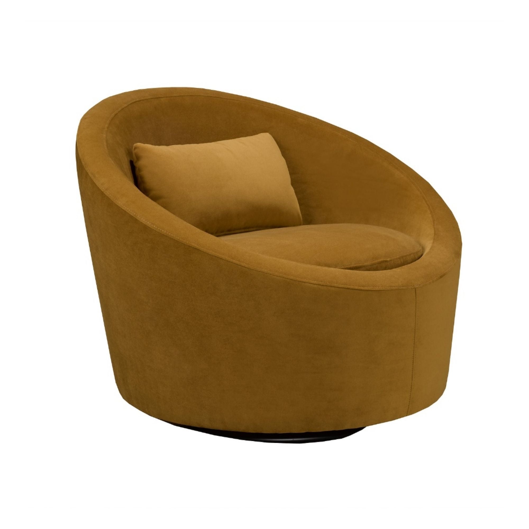 Statum Designs Inc Milo Collection swivel accent chair with cushioned seat and modern design, shown in a cozy living room setting.