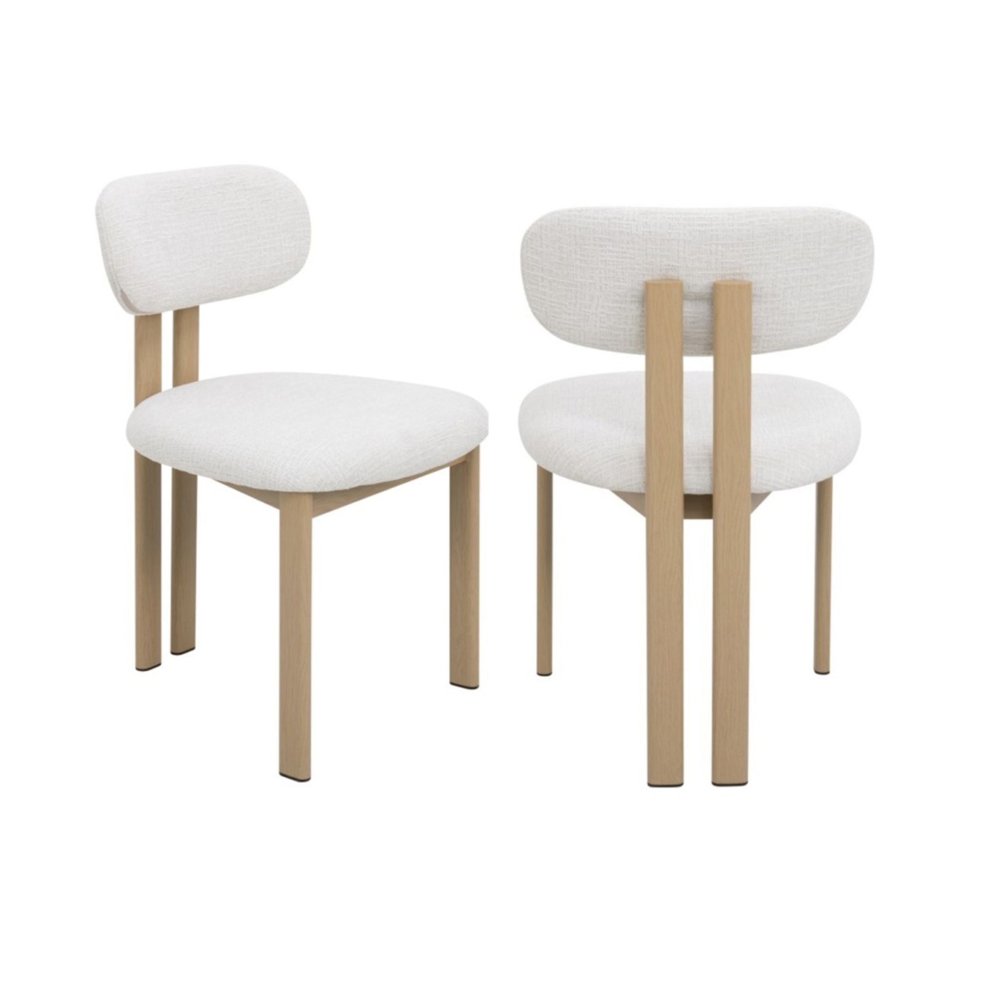 Pair of Brassex Milo grey dining chairs with sleek, modern design, featuring cushioned seats and wooden legs.