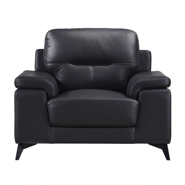 MAZ Mischa leather accent chair in black featuring sleek design and cushioned seating for stylish comfort.