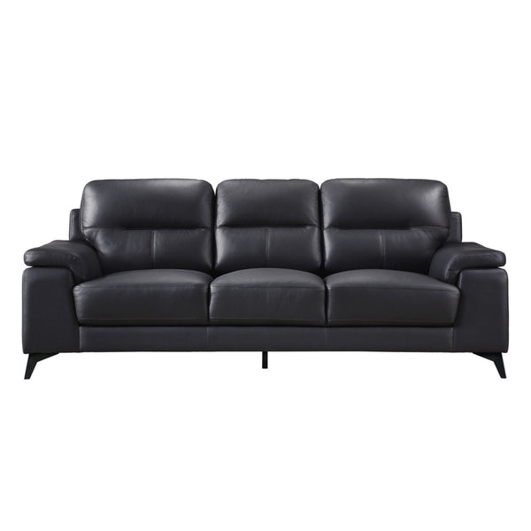 Black leather Mischa Collection sofa by MAZ, showcasing a modern, plush living room seating with sleek design and comfortable cushions.