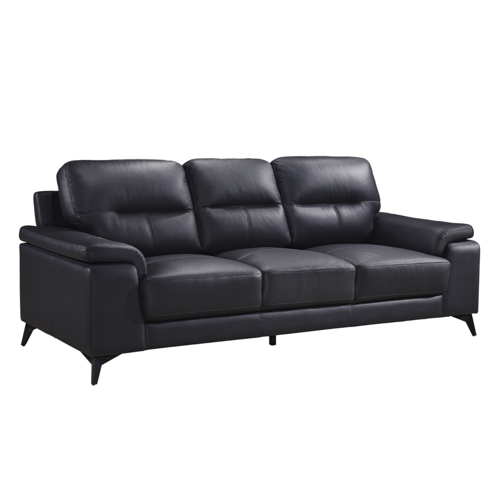 Black leather sofa from MAZ Mischa Collection, modern design with plush cushioning and sleek style for living rooms.