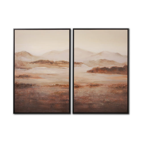 Xcella wall art featuring a misty mountain scene, showcasing a tranquil landscape with fog-covered peaks and natural scenery.