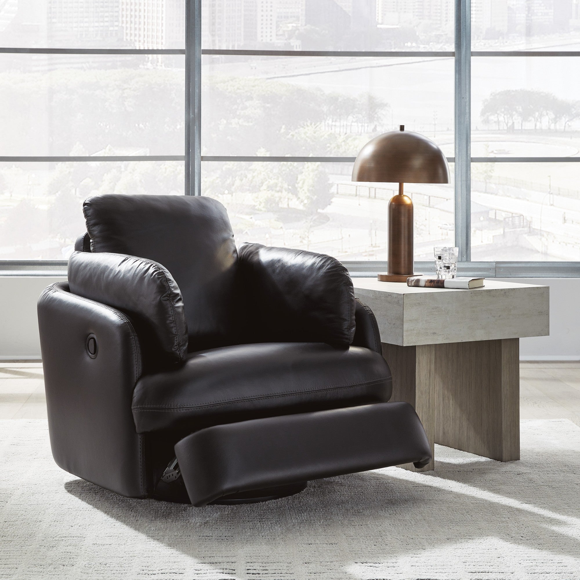Modmax II Leather Swivel Glider Reclining Chair Black