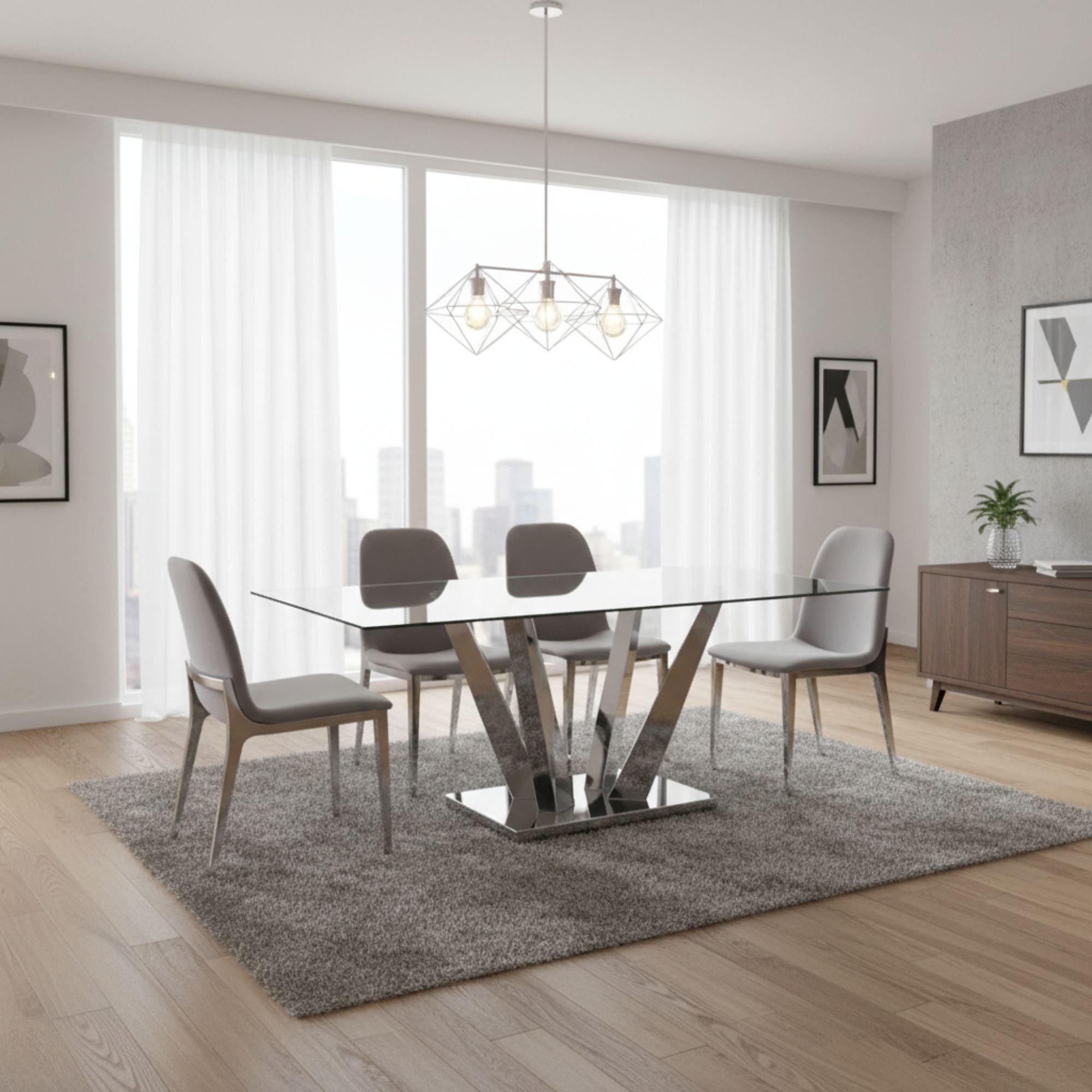 Paolo 5pc Glass Top Dining Table Set (Floor Model) | CastleUp Experience Centre Online Furniture