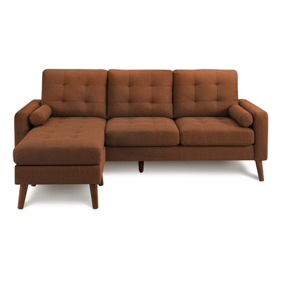 Reversible Monarch Specialties Monroe sectional sofa in rust fabric with L-shaped design and plush cushions.