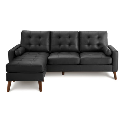 Reversible black PU Monroe sectional sofa by Monarch Specialties with L-shaped design and plush cushioning.