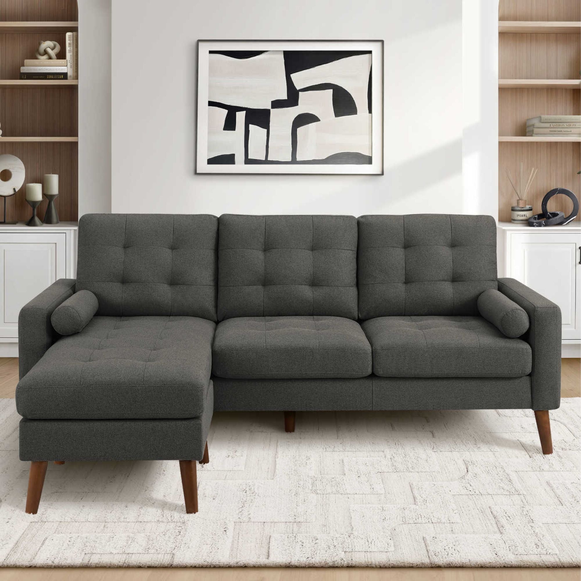 Dark grey Monarch Specialties Monroe reversible L/R sectional sofa with plush cushions and modern design.