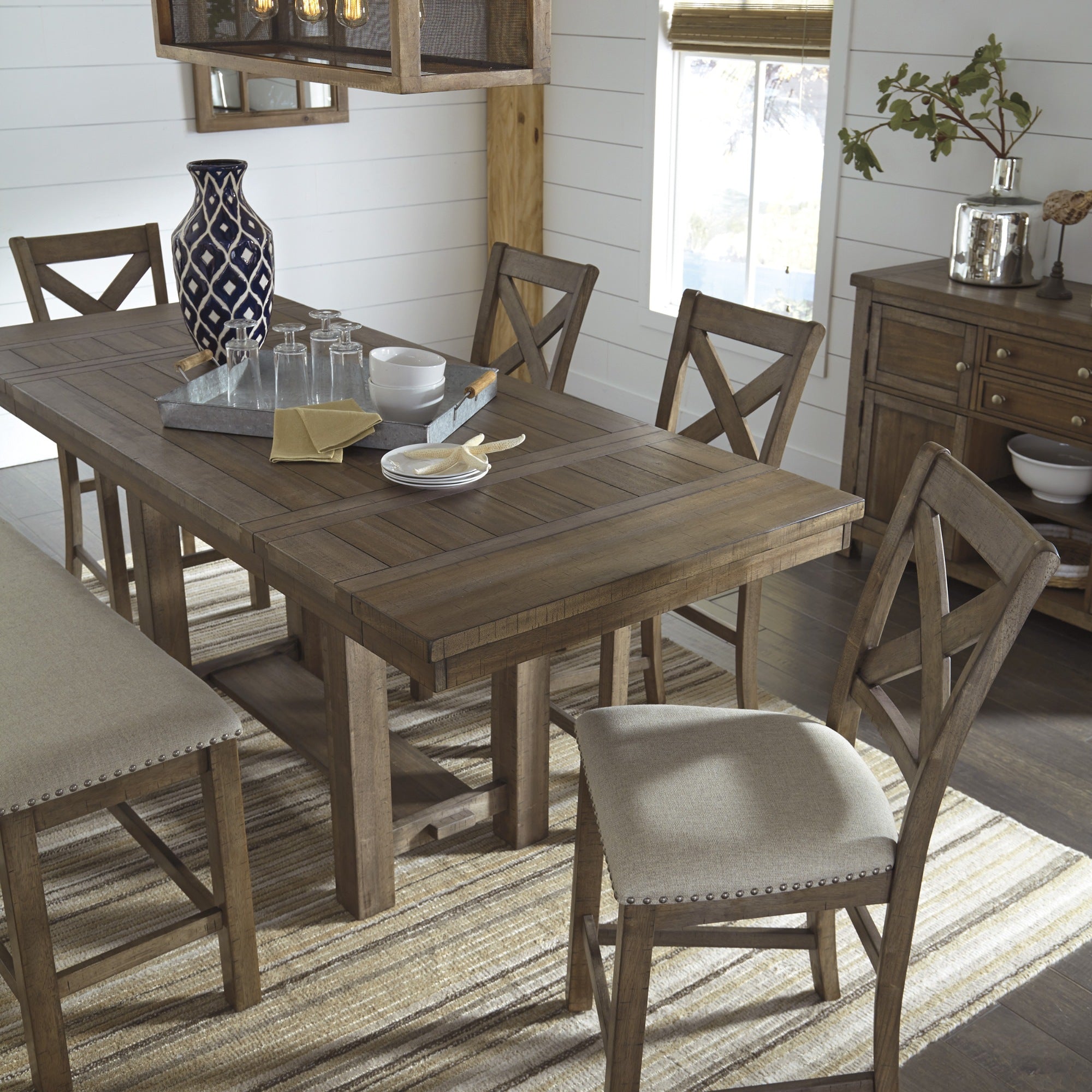 Moriville 6 Piece Counter height Dining Set in Grayish Brown