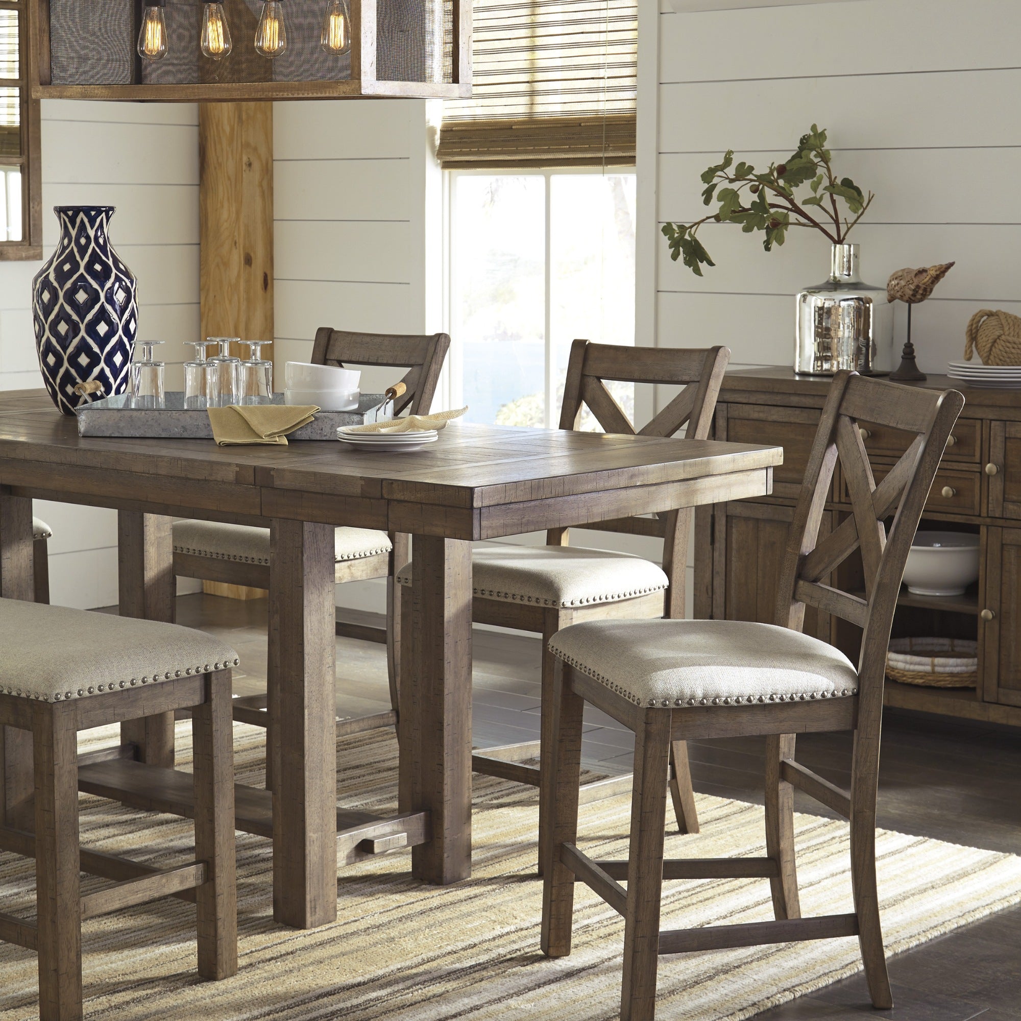 Moriville 6 Piece Counter height Dining Set in Grayish Brown