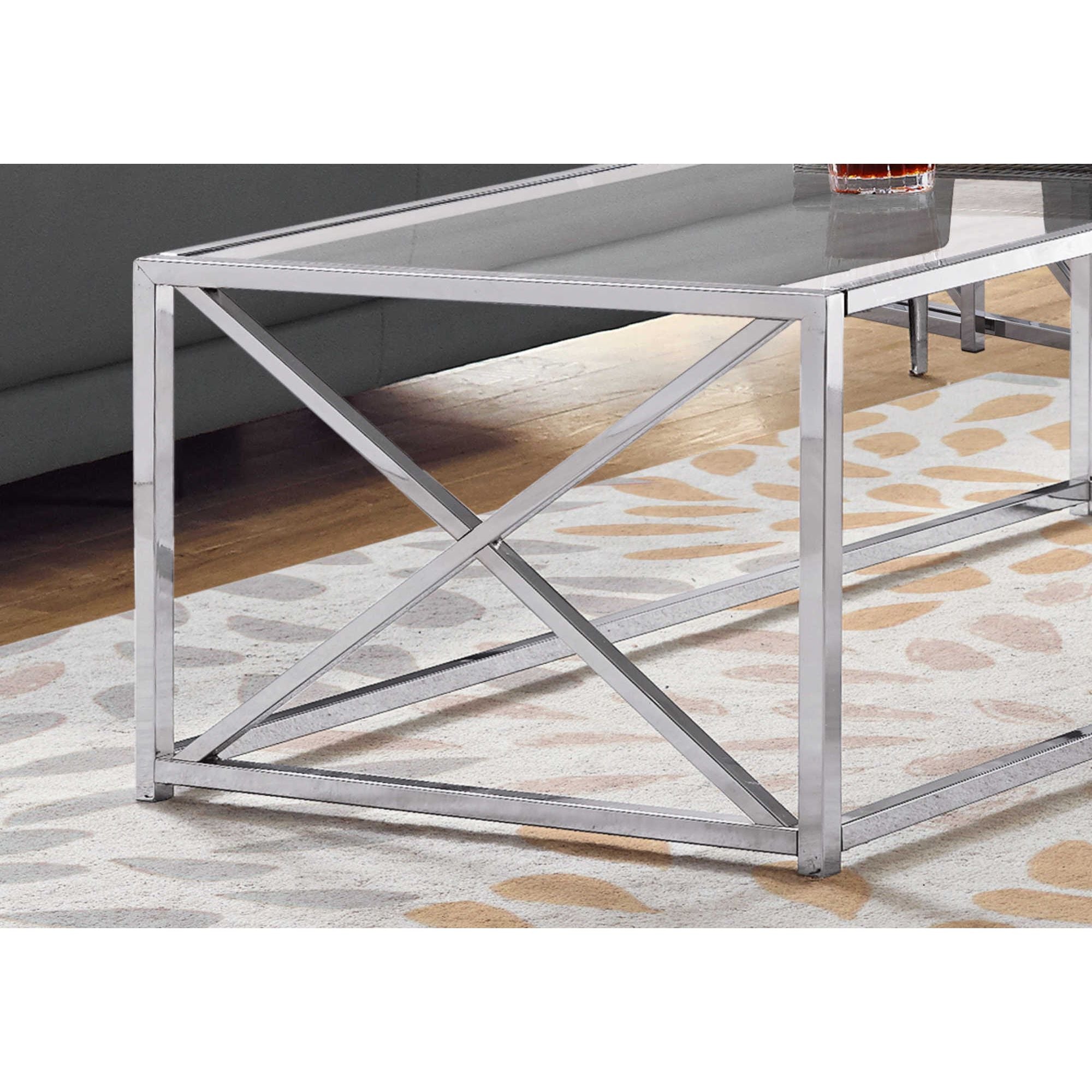 Modern Nexis coffee table by Monarch Specialties with a sleek wooden surface and sturdy metal legs.