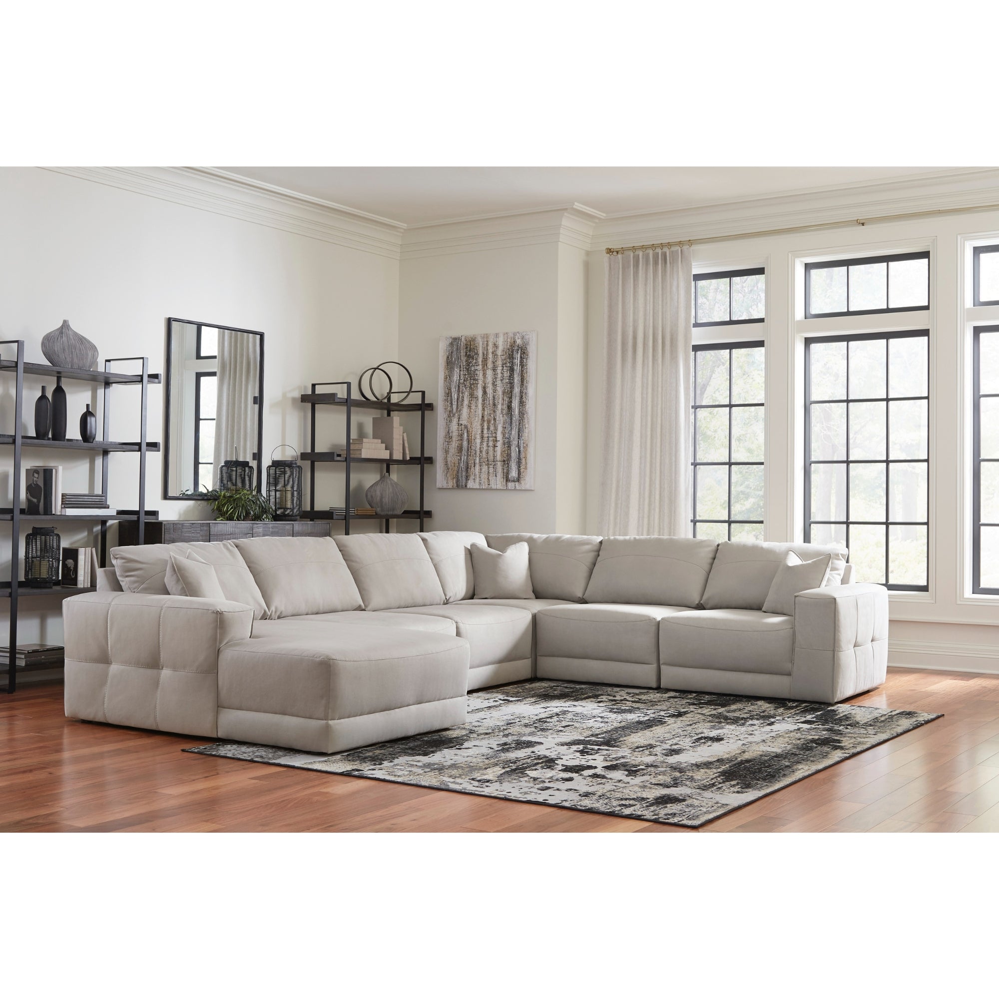 Next-Gen Gaucho 5-piece sectional with chaise by Signature Design Ashley, featuring plush cushions and modern design in a living room setting.