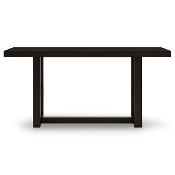 Counter height table from the Neymorton Collection by Signature Ashley, featuring a sturdy wooden surface and modern design.