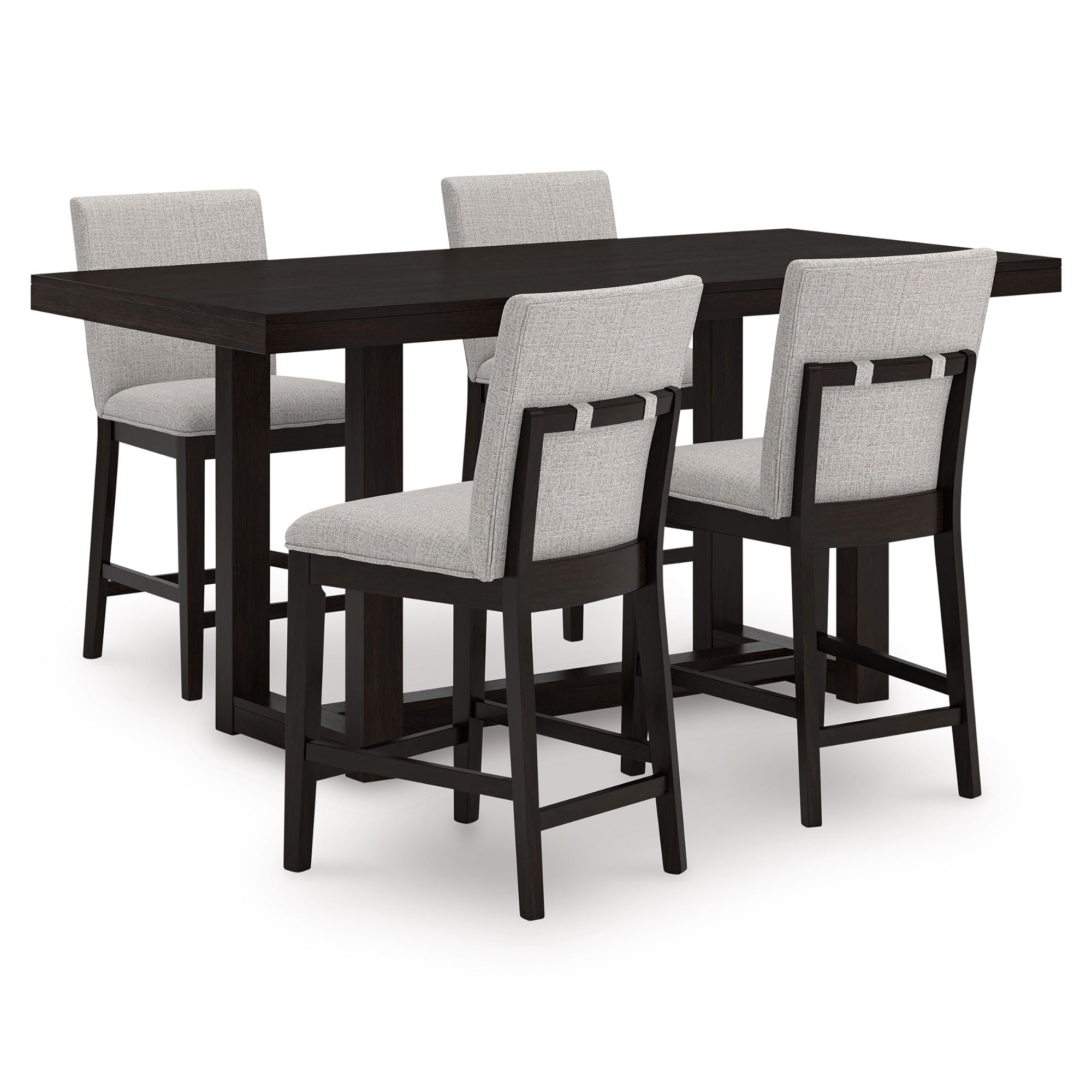 Neymorton 5-piece rectilinear counter height dining room set by Signature Ashley with wooden table and matching chairs.