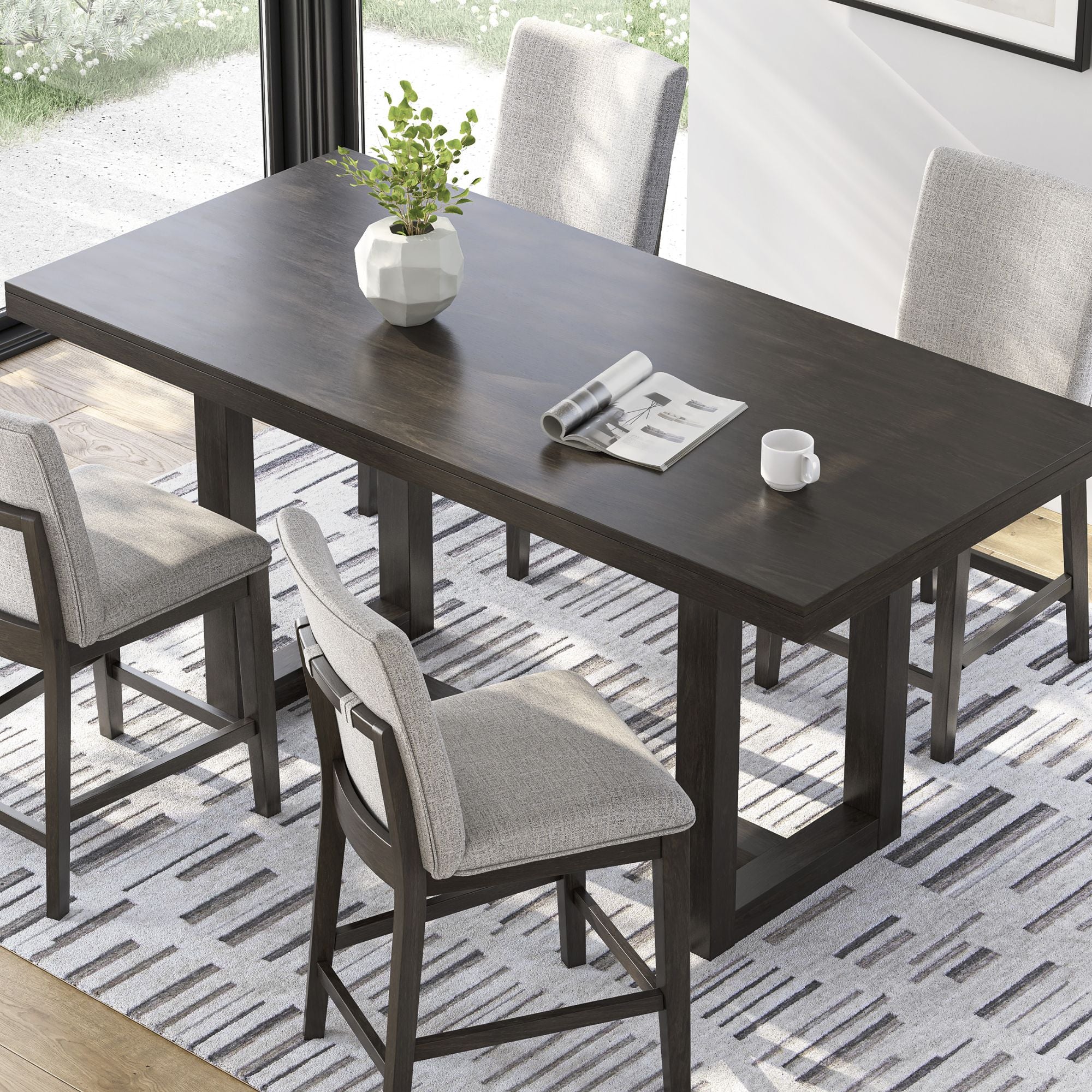 Signature Ashley Neymorton 5-piece counter height dining room set with table and matching chairs, featuring a modern wood finish.
